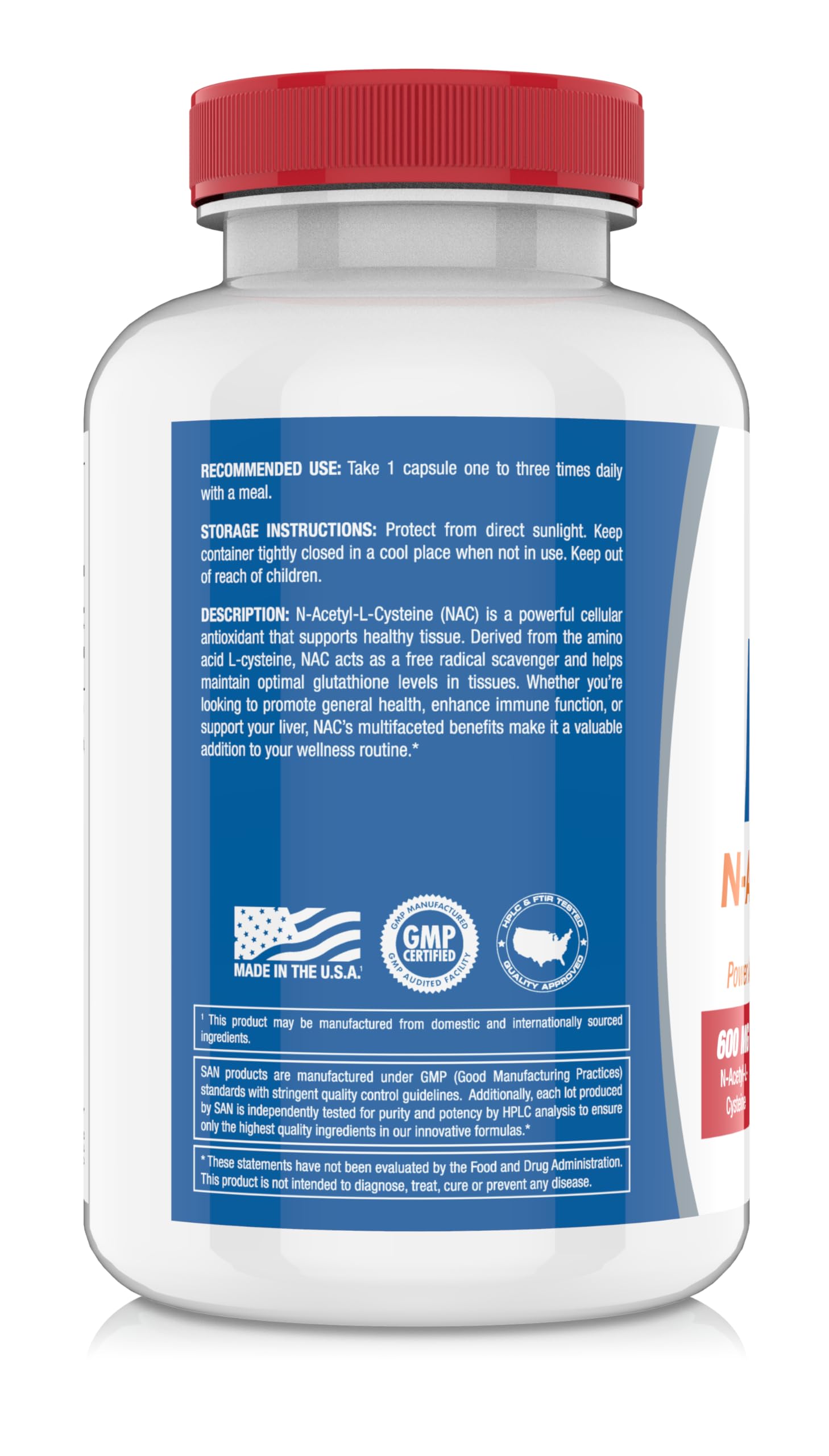 SAN N-Acetyl-L-Cysteine (NAC), Immune, Respiratory, Liver Health, NAC 600 mg, Potent antioxidant Support, Free-radicals, Easy to Absorb, 100 Capsules SAN uk supplements