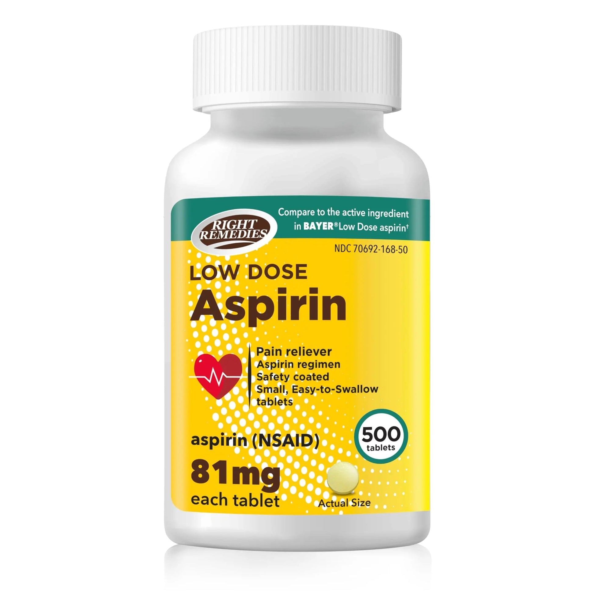 RIGHT REMEDIES Low Dose Aspirin 81mg, Enteric Coated Tablets, NSAID Pain Reliever & Fever Reducer for Adults, Compare to the Active Ingredient in Bayer® Low Dose Aspirin (500ct) RIGHT REMEDIES uk supplements