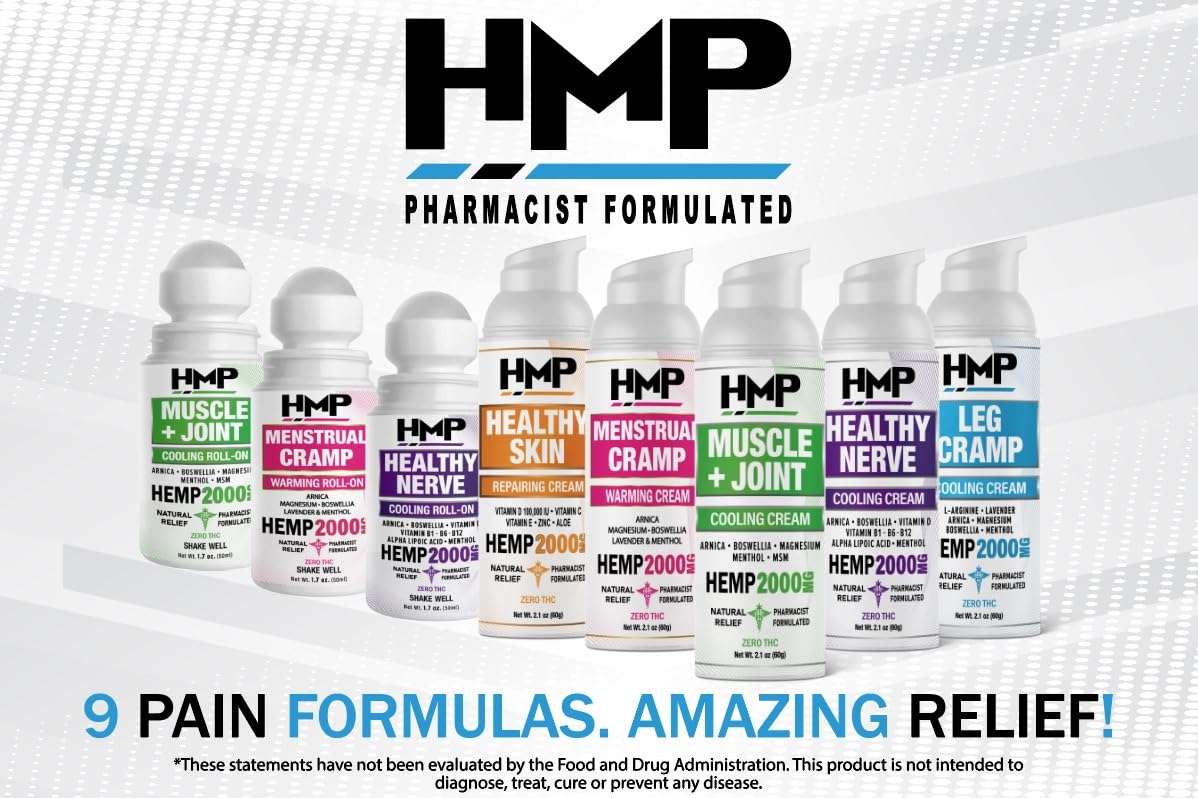 HMP BRANDS Hemp Cream Muscle & Joint Support 2000MG Hemp Discomfort Relief Formula w Menthol Ideal for Knee Muscle Joint Back Shoulder Elbow Maximum Joint Support, Natural Formula Made in USA 2.1oz HMP BRANDS uk supplements