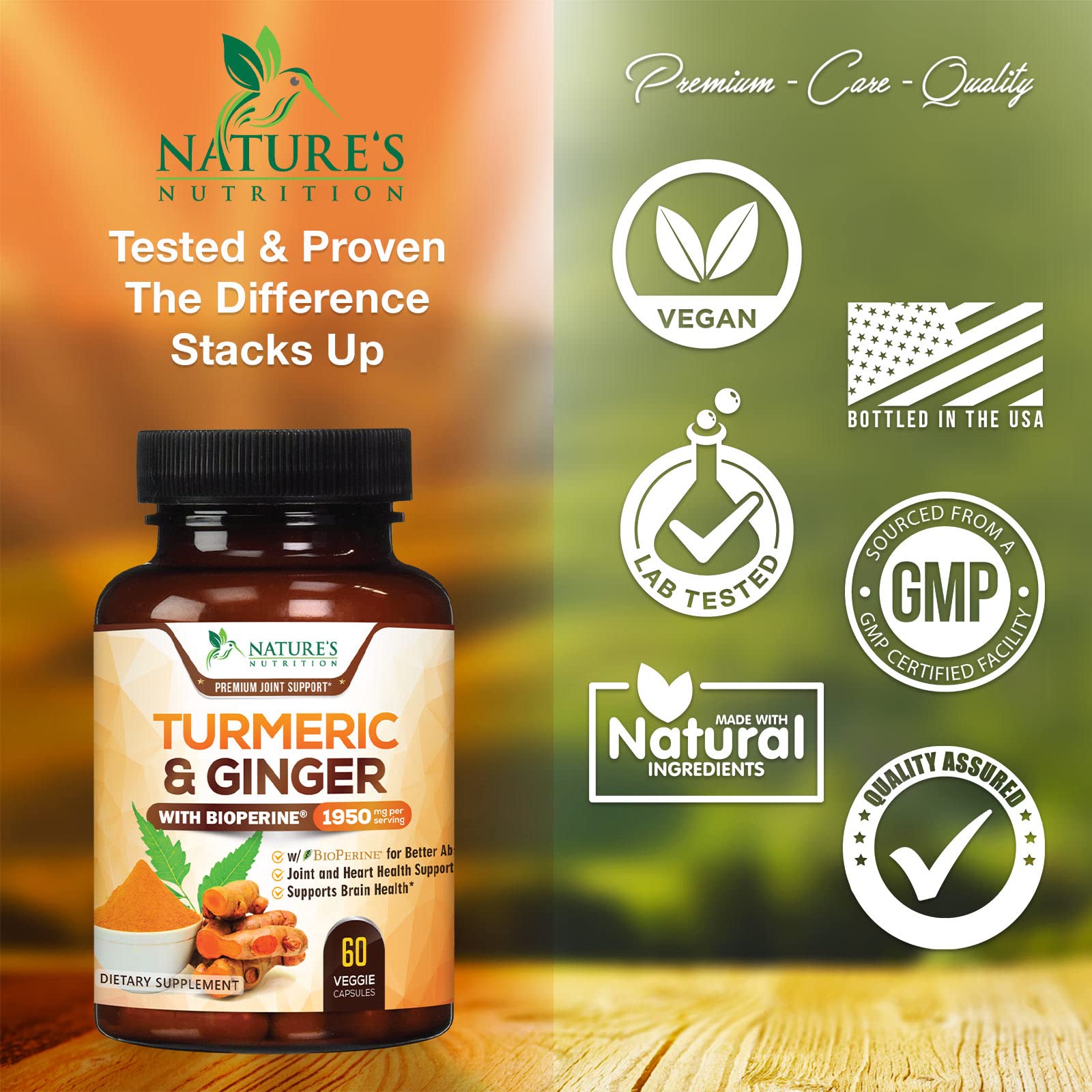 Turmeric Curcumin with BioPerine & Ginger 95% Standardized Curcuminoids Nature's Nutrition uk supplements