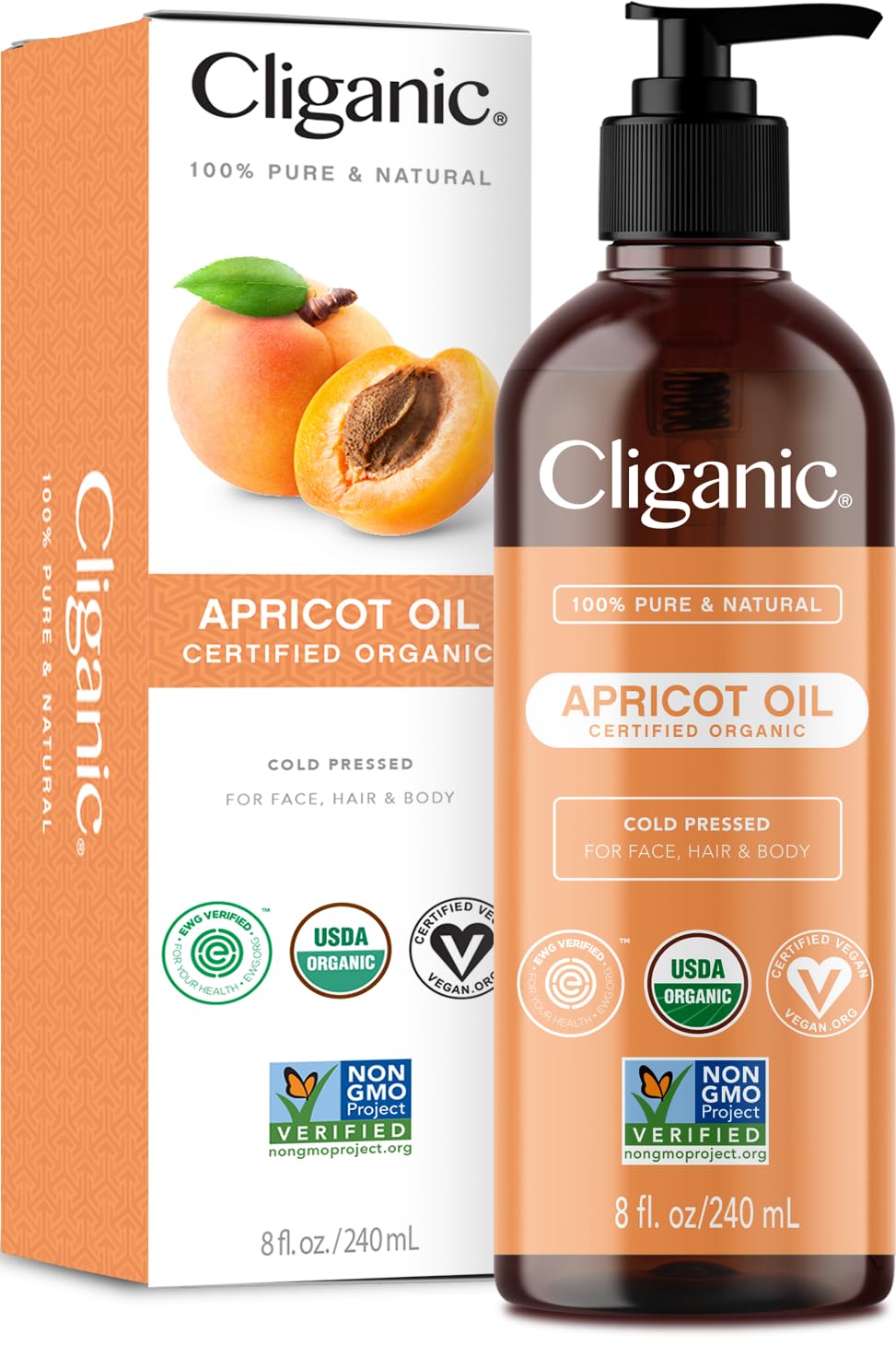 Cliganic Organic Apricot Oil, 100% Pure (8oz) - For Skin, Hair & Face | Natural Cold Pressed Unrefined Cliganic uk supplements