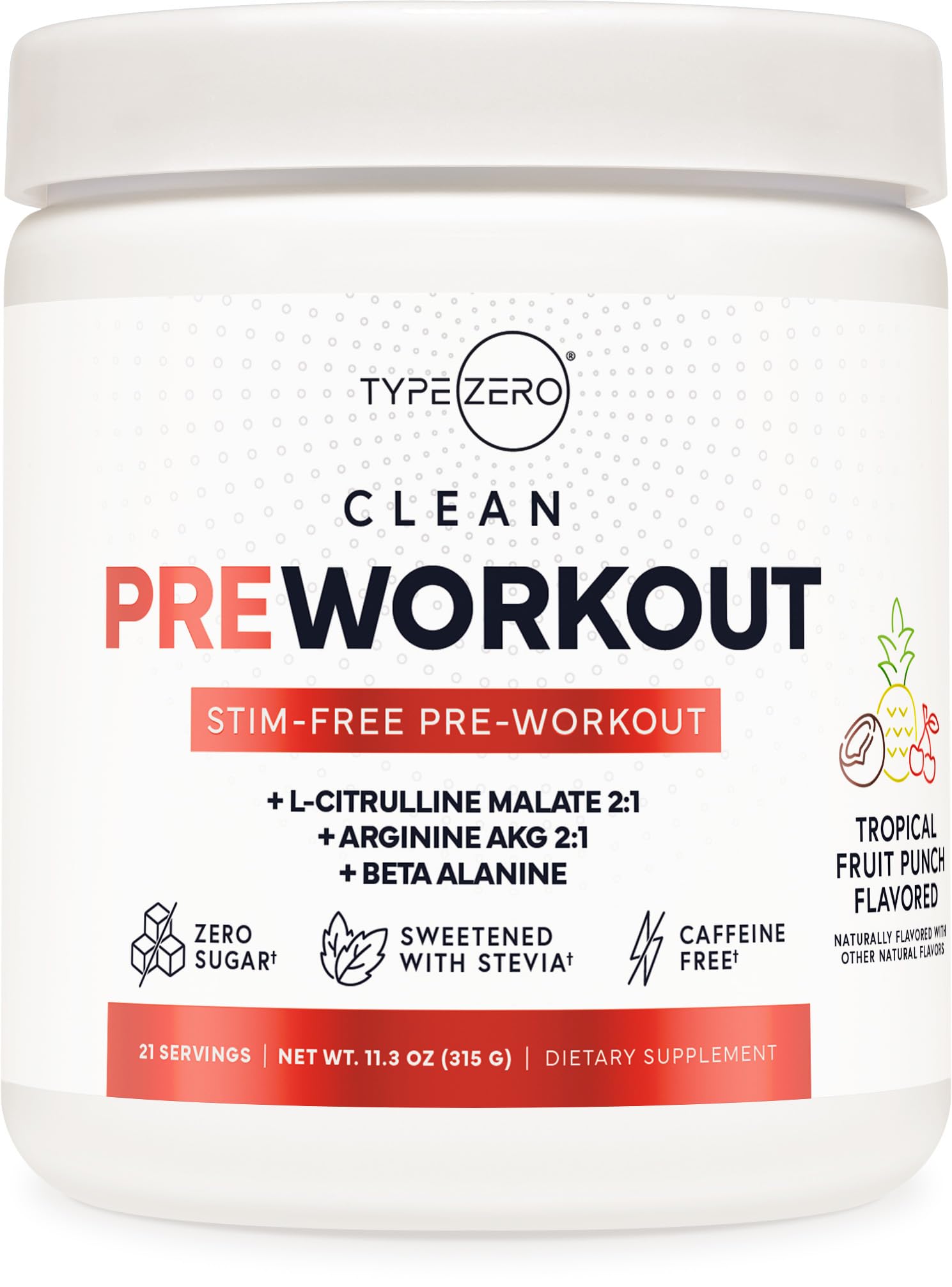 Ultra Clean Stim Free Pump Pre Workout + Nitric Oxide Booster (Fruit Punch) Beetroot, 7G Arginine Citrulline Malate, Betaine, Beta A, ACV+ - Sugar/Caffeine Free Natural Non Stim Preworkout Men & Women Type Zero uk supplements