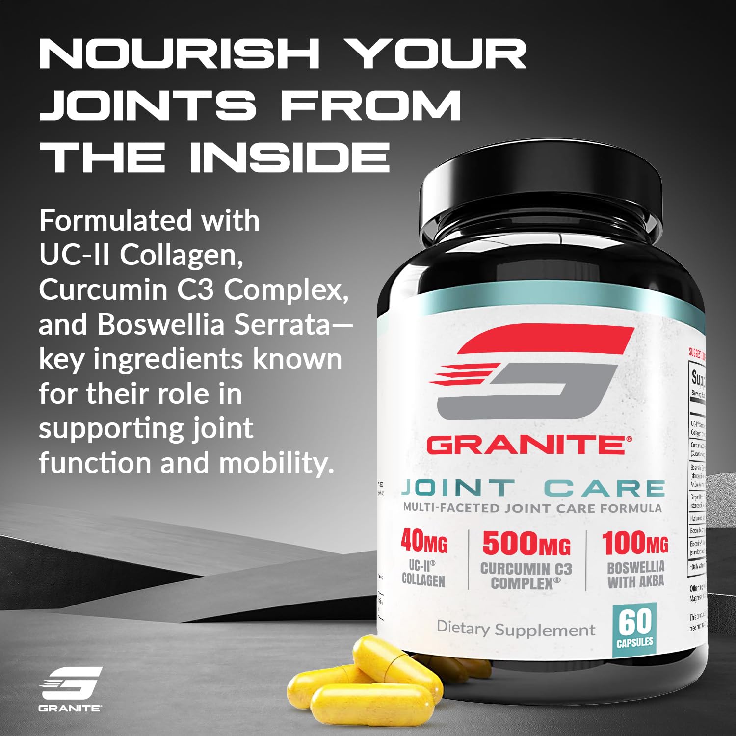 Granite Joint Care: Premium UC-II Collagen, Turmeric Curcumin C3, AKBA Boswellia + More - All-in-One Support for Joint Mobility, Comfort & Strength (60ct) Granite Supplements uk supplements