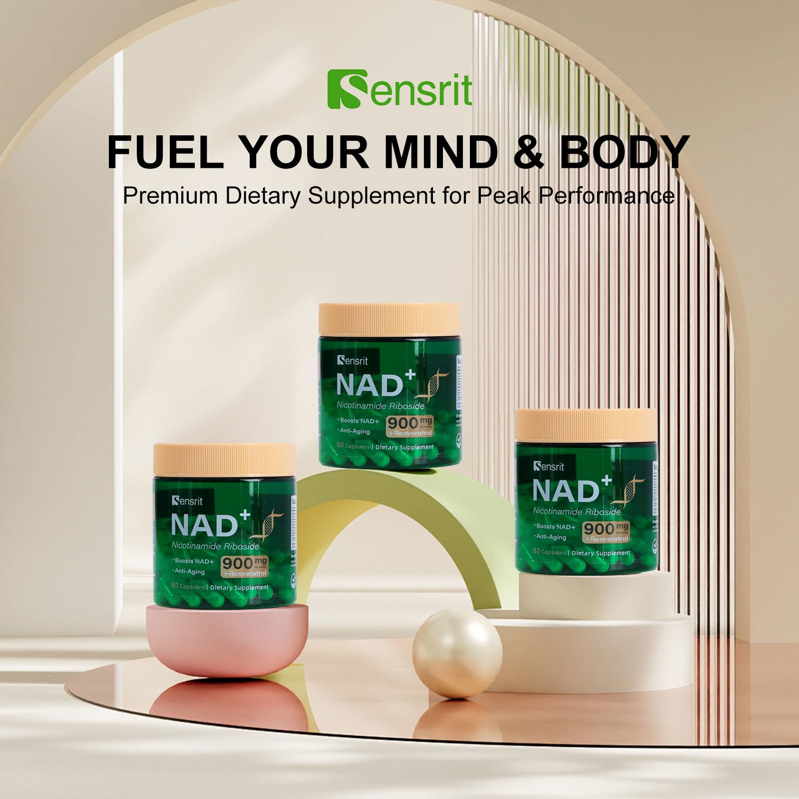 Sensrit NAD+ Supplement with Nicotinamide Riboside & Resveratrol | Cellular Energy & Mental Clarity Support | 40 Servings | Vegan, Non-GMO, Gluten Free Sensrit uk supplements