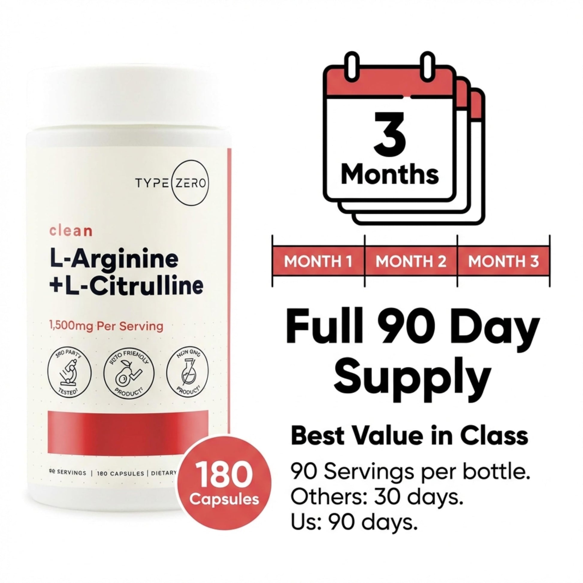 Type Zero L-Arginine + L-Citrulline Supplement (1500mg) - Nitric Oxide Booster - Clean, Keto-Friendly, GMO-Free, 180 Capsules, 90 Servings Type Zero uk supplements