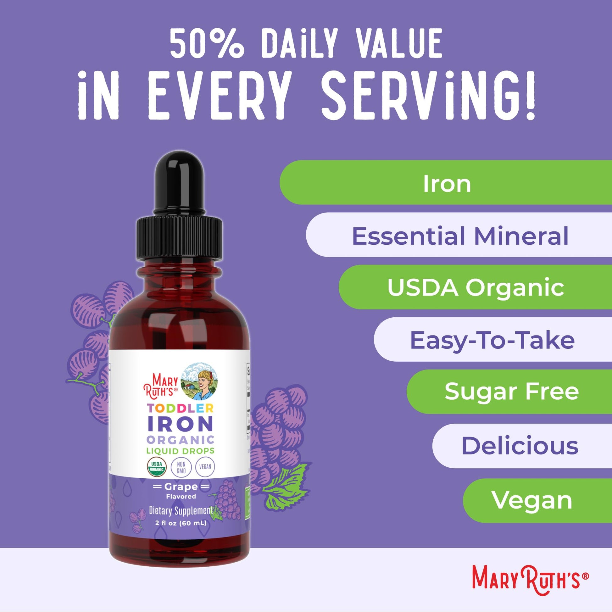 MaryRuth's Iron Supplement for Toddlers | Liquid Iron Supplement for Children Ages 1-3 | Iron Supplement for Iron Deficiency | Ferrochel | Sugar Free | Vegan | Non-GMO | Gluten Free | 2 Fl Oz MARYRUTH'S uk supplements