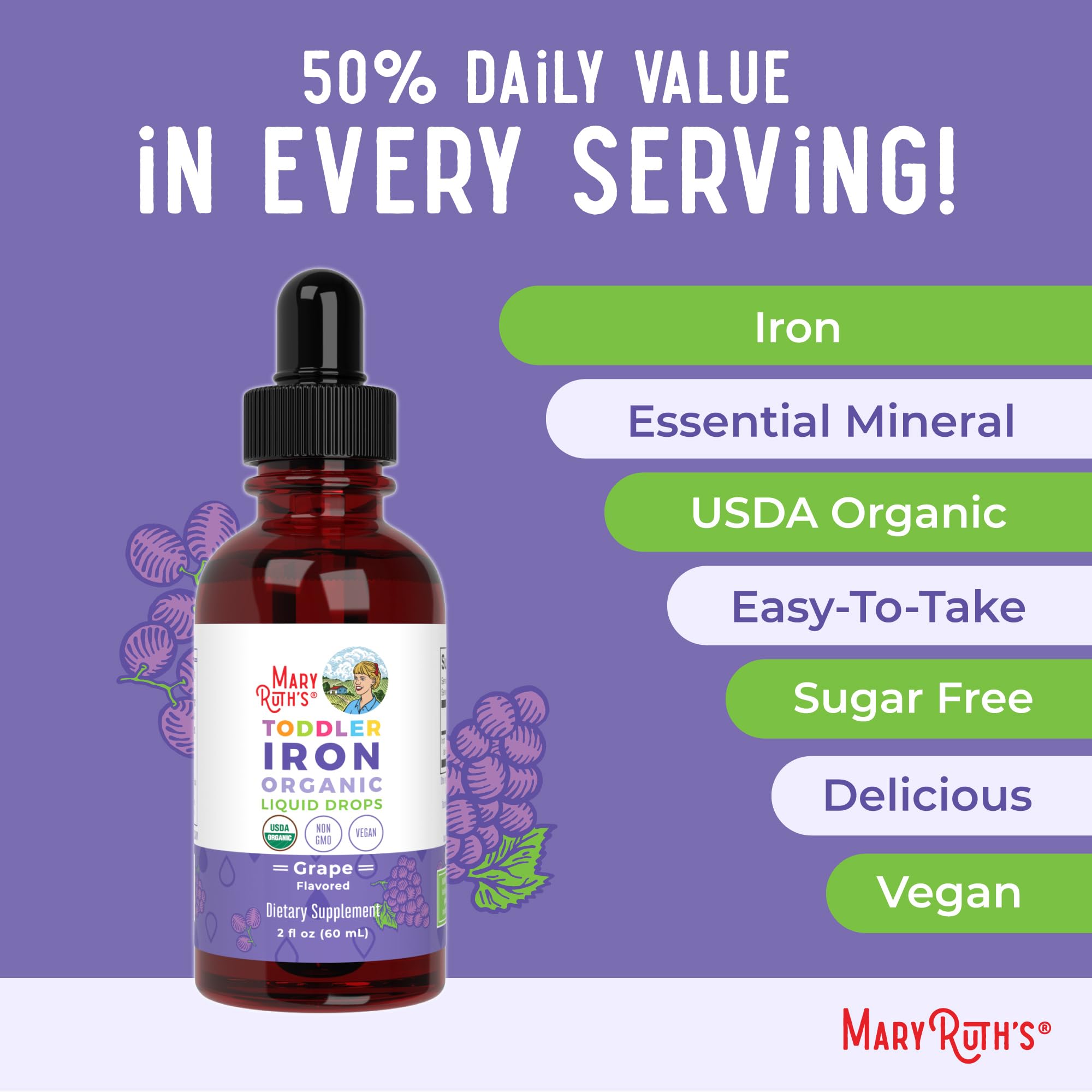 MaryRuth's Iron Supplement for Toddlers | Liquid Iron Supplement for Children Ages 1-3 | Iron Supplement for Iron Deficiency | Ferrochel | Sugar Free | Vegan | Non-GMO | Gluten Free | 2 Fl Oz MARYRUTH'S uk supplements