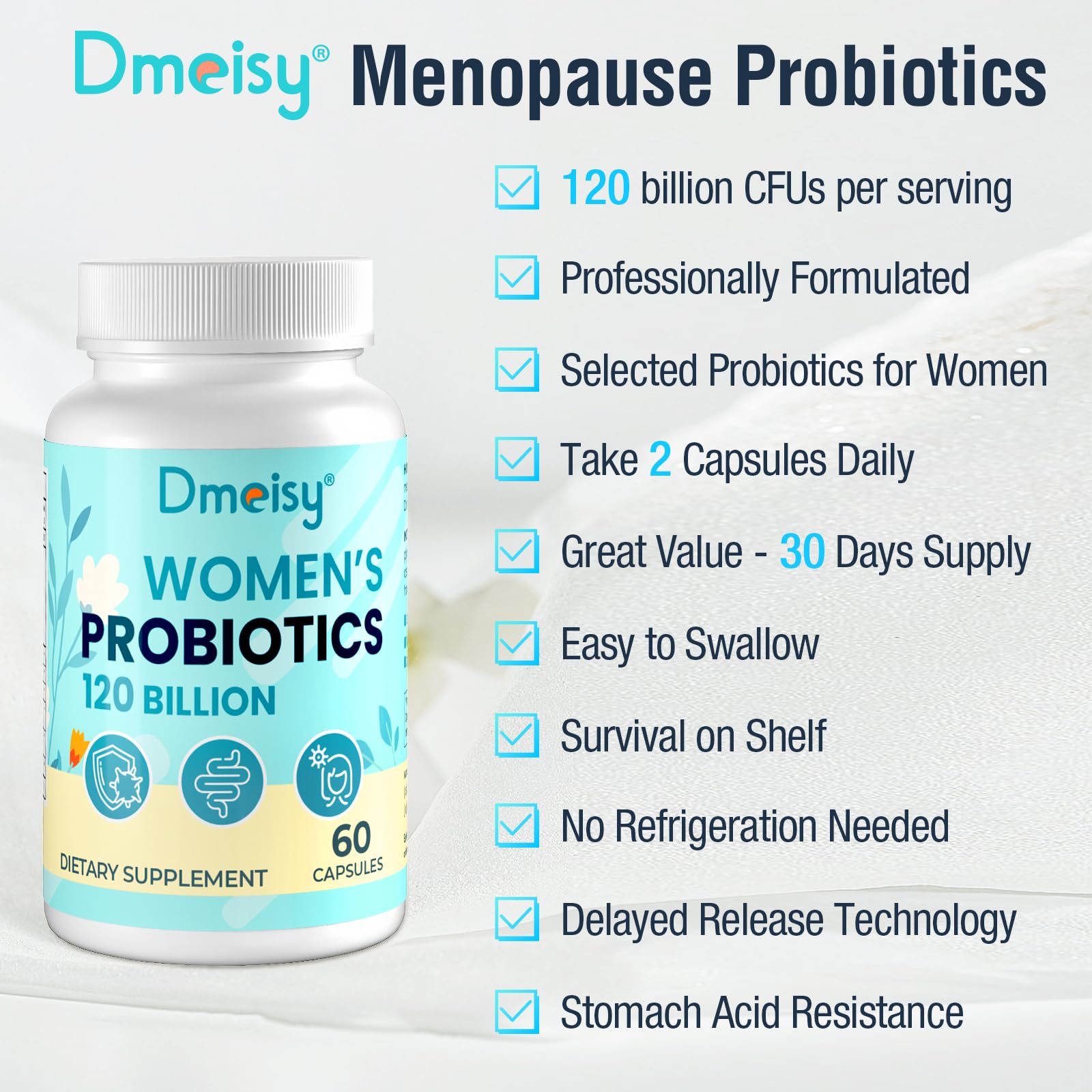 Dmeisy 120 Billion CFU Probiotic - Menopause Support Probiotics for Women, Natural Menopause Dmeisy uk supplements