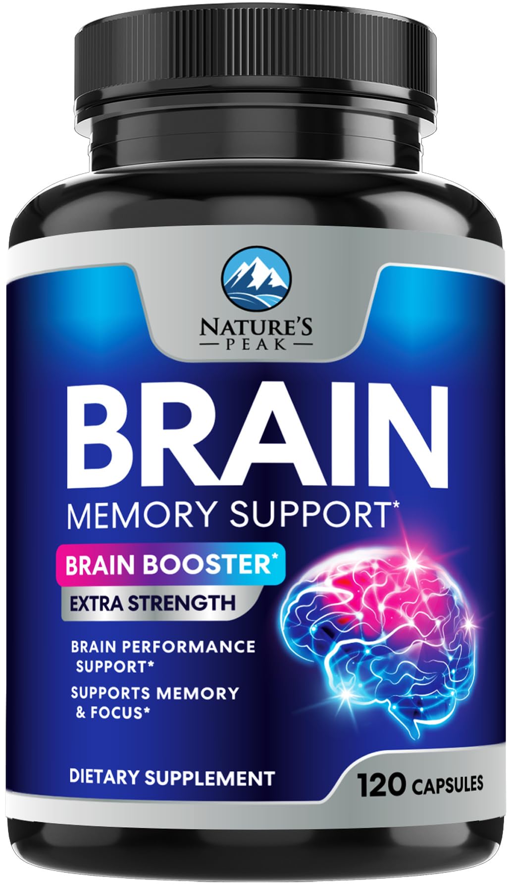 Brain Memory Supplement - 3X Strength Nootropics for Concentration, Clarity & Focus Support - Brain Health Cognitive Vitamins with Bacopa, Phosphatidylserine & DMAE, Brain Booster Pills, 120 Capsules Nature's Peak uk supplements