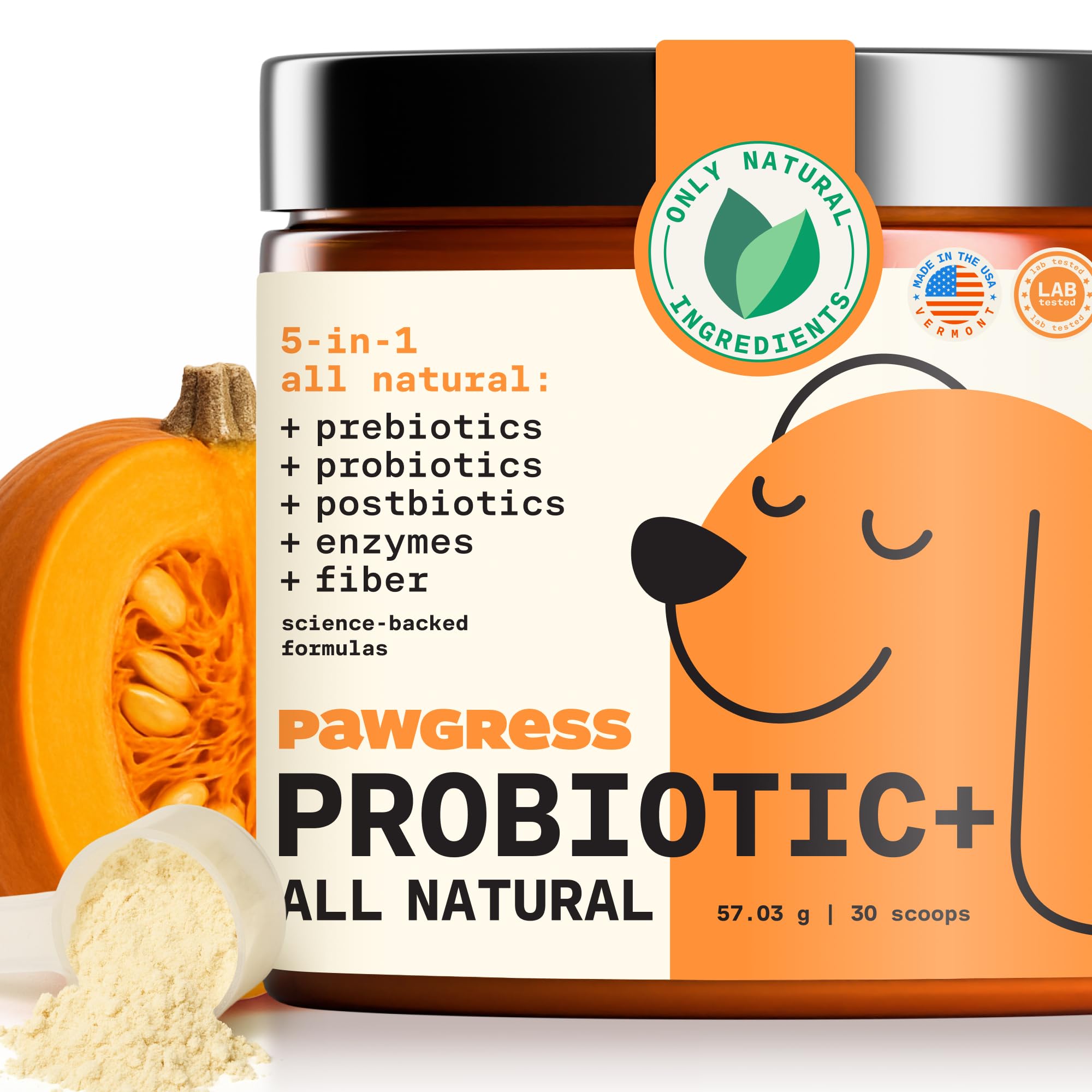Pawgress 5-in-1 Dog Probiotic Powder – 100% Natural Gut Health Support with Prebiotics, Postbiotics & Enzymes - Made in USA – 30 Scoops PAWGRESS uk supplements