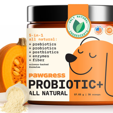 Pawgress 5-in-1 Dog Probiotic Powder – 100% Natural Gut Health Support with Prebiotics, Postbiotics & Enzymes - Made in USA – 30 Scoops PAWGRESS uk supplements