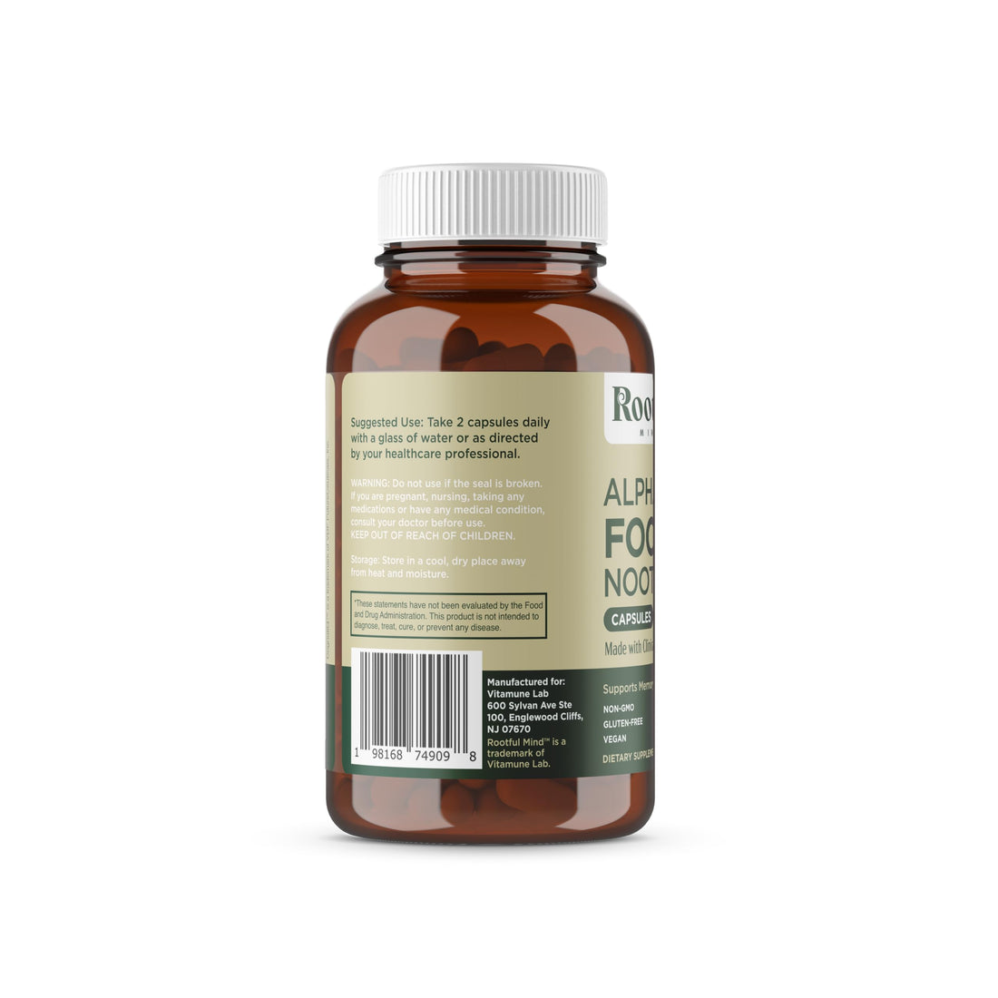 Rootful Mind Alpha Focus Nootropic - Memory and Focus Brain Booster Supplement with Choline, Citicoline, GPC, L-Tyrosine, Bacopa Monnieri, DMAE, Gingko Biloba, Lion's Mane, Niacinamide - 60 Capsules Rootful Mind uk supplements