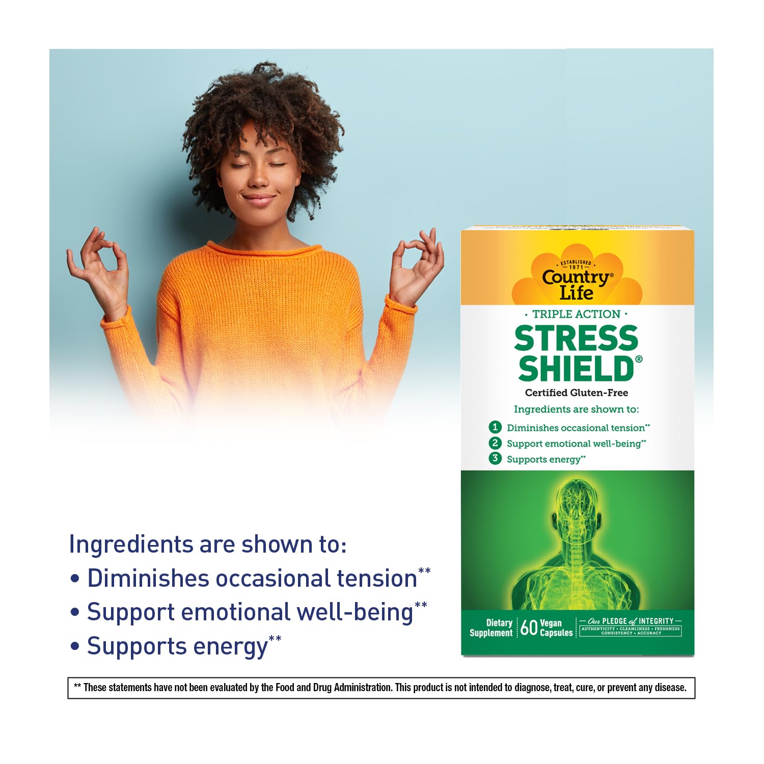Country Life Stress Shield – Stress & Tension Relief Supplement with Ashwagandha, B-Vitamins for Energy & Emotional Well-Being, Supports Mental Clarity & Resilience, Gluten-Free, Vegan, 60 Capsules Country Life uk supplements