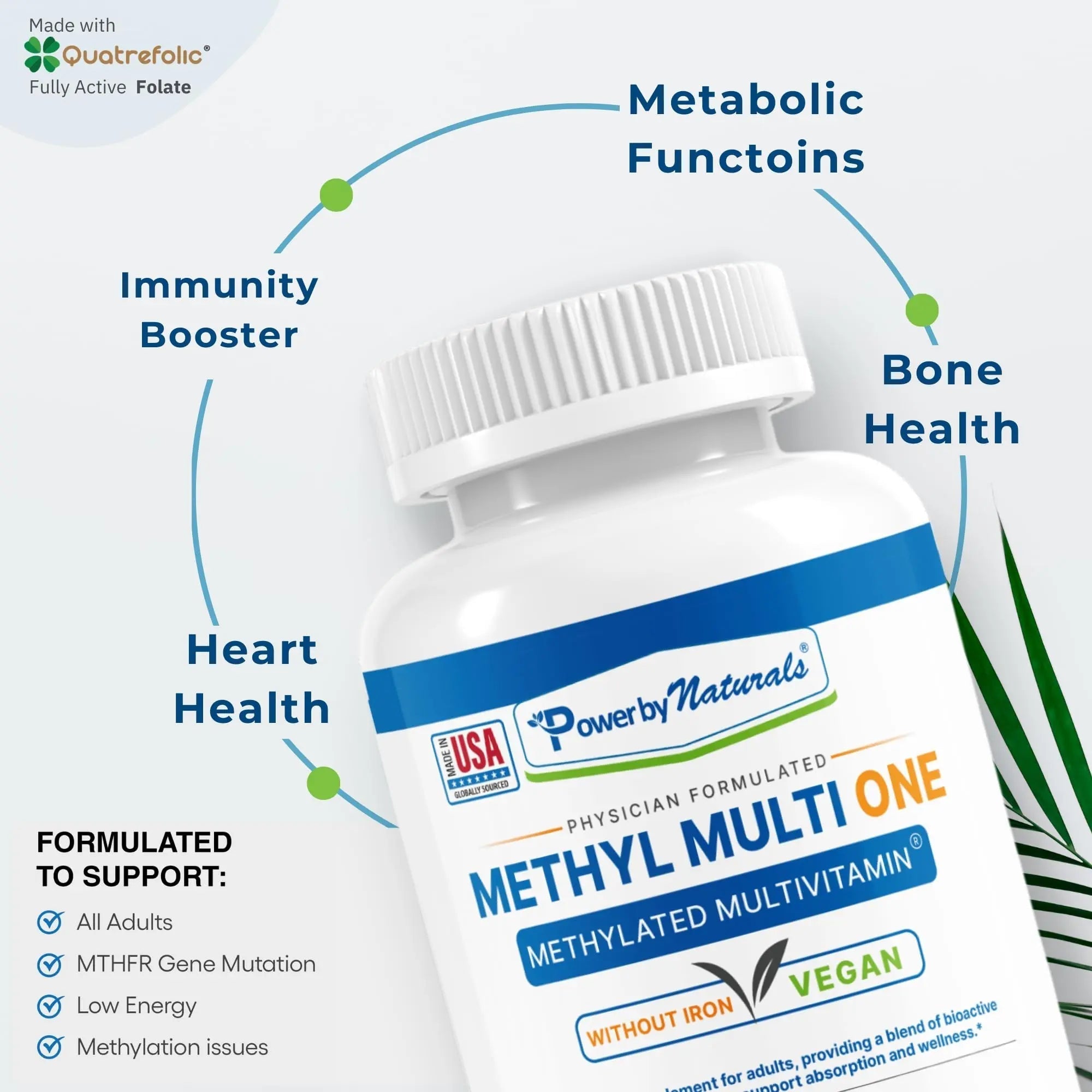 Power By Naturals Methyl Multi One - Iron-Free Methylated Multivitamin with Quatrefolic 5-MTHF, Active B12, P5P, CoQ10 & Zinc for MTHFR Support Power By Naturals uk supplements