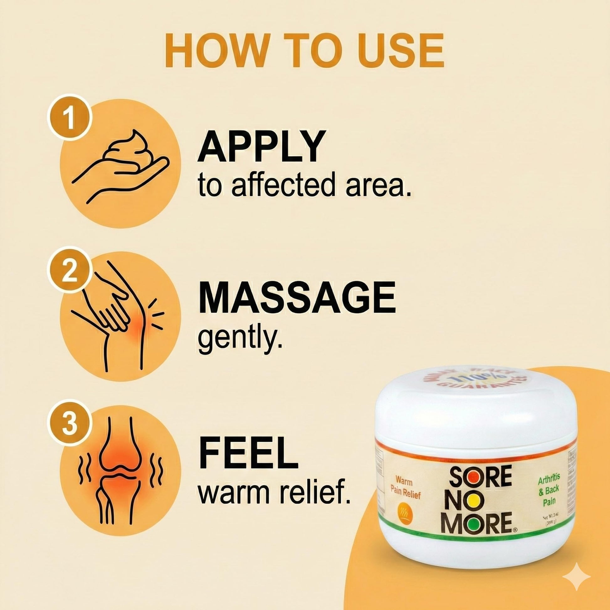 Sore No More Warm Arthritis Pain Relief Cream – Targeted Reliever for Back, Neck, Hands & Feet – Soothing & Fast-Acting Formula for Aches and Pains – Non-Greasy with Orange Aroma – 8 oz Sore No More uk supplements