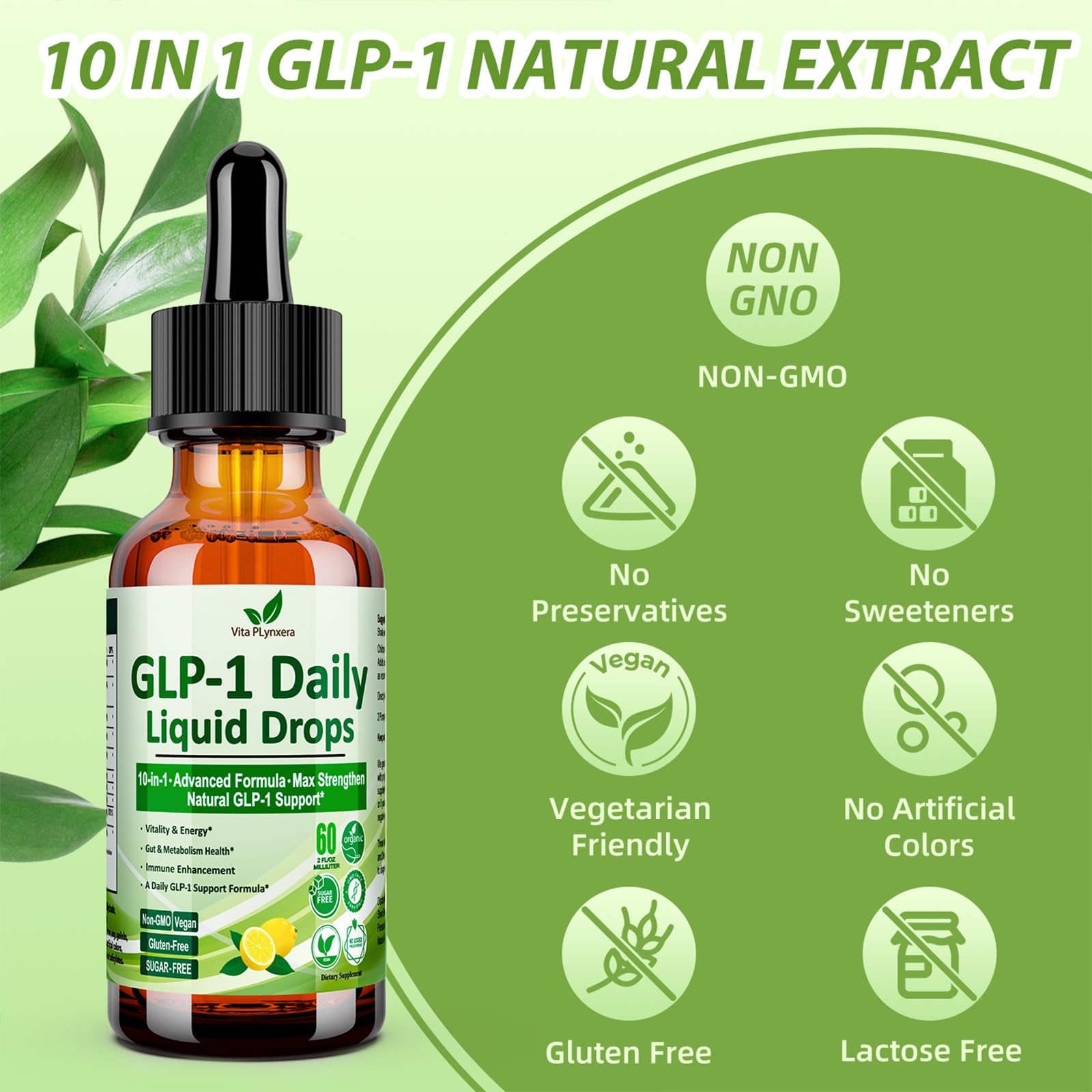 2 Pack Metabolic Support Liquid Drops, 10-in-1 Formula with Berberine, Ceylon Cinnamon, Prebiotic Fiber & Green Tea Extract | Digestive & Gut Health for Women & Men | Vegan, Non-GMO Vita PLynxera uk supplements