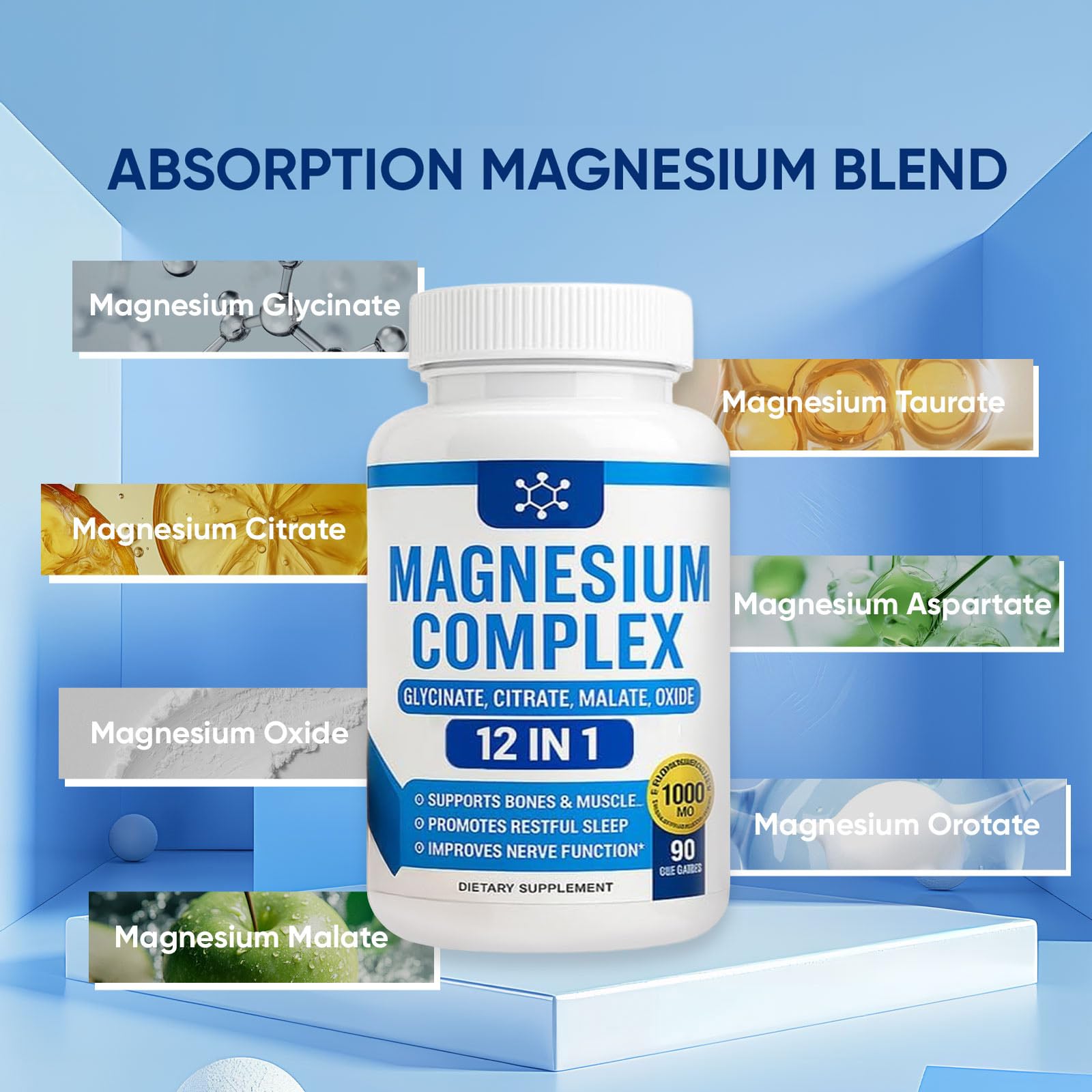 Nutrapure Magnesium Complex 7 Elemental Supplement - Magnesio Complex 1000mg Forms Including Glycinate, Citrate, Malate, Taurate Chelated | Energy Support | Vegan Non-GMO, 90 Capsules (2) WSJAWH uk supplements