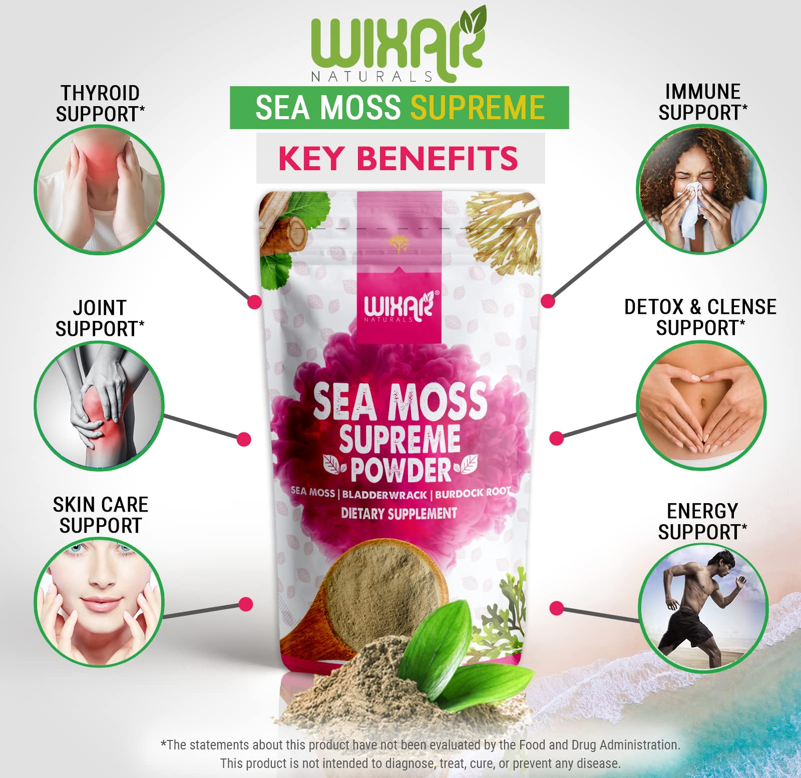 Wixar Wildcrafted Sea Moss Powder – (8 Ounces) – Natural Irish Sea Moss and Bladderwra WIXAR NATURALS uk supplements