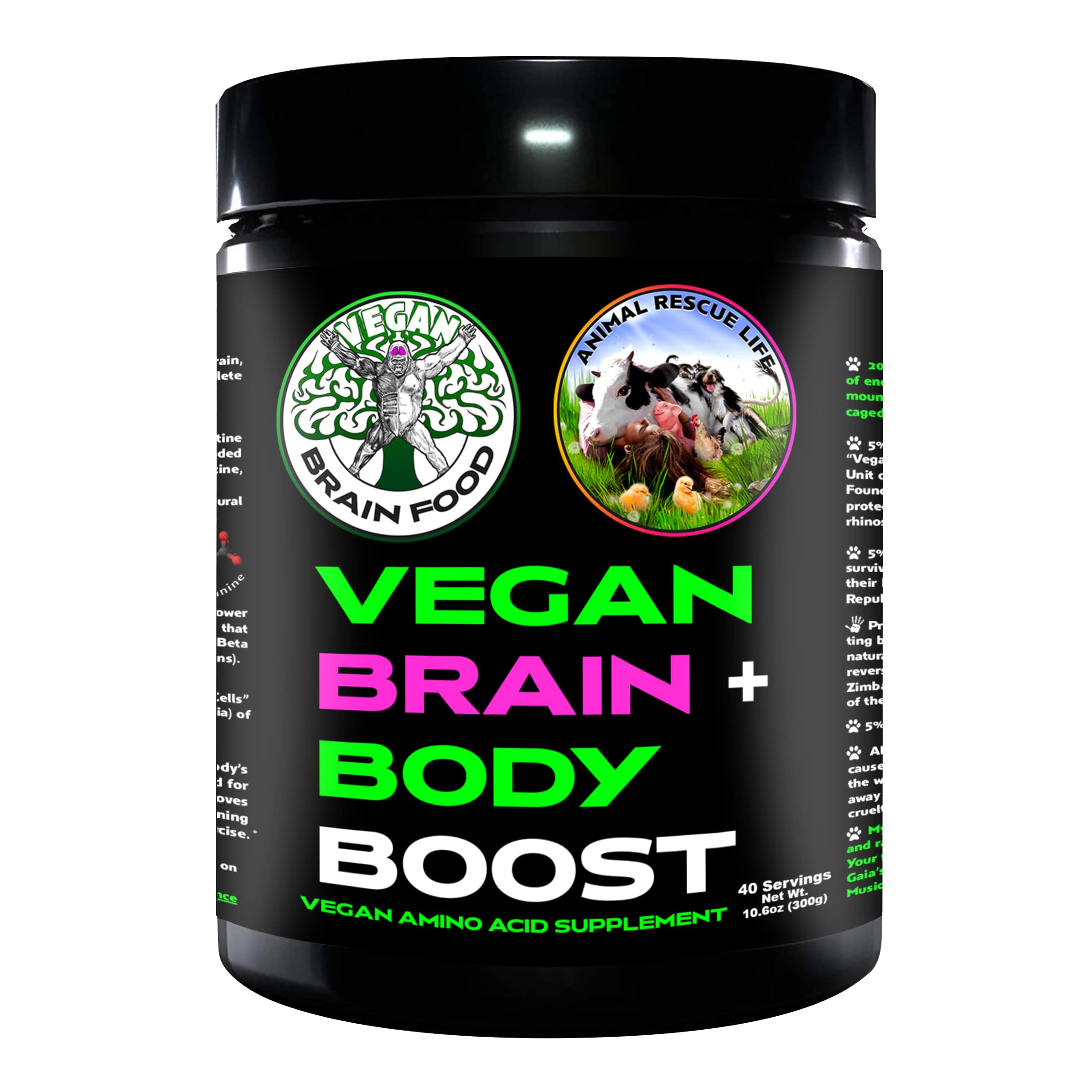 Vegan Brain & Body Boost: The Cherry On Top of A Plant-Based Lifestyle | Working Intelligence | Anti-Aging | Physical Fitness | Vegan Amino Acids - Creatine, Taurine & Beta Alanine | 40 Servings/300g Vegan Brain Food uk supplements