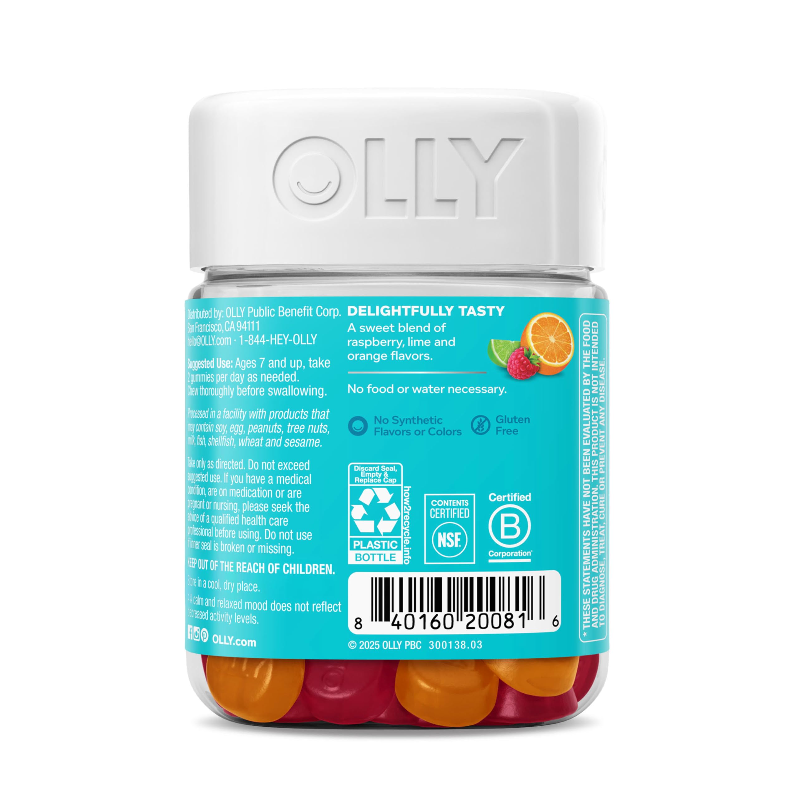 OLLY Kids Chillax Gummy, For a Calm and Relaxed Mood*, Magnesium, L-Theanine, Lemon Balm Extract, Chewable Supplement, Sherbet Flavored, 25 Day Supply - 50 Count OLLY uk supplements