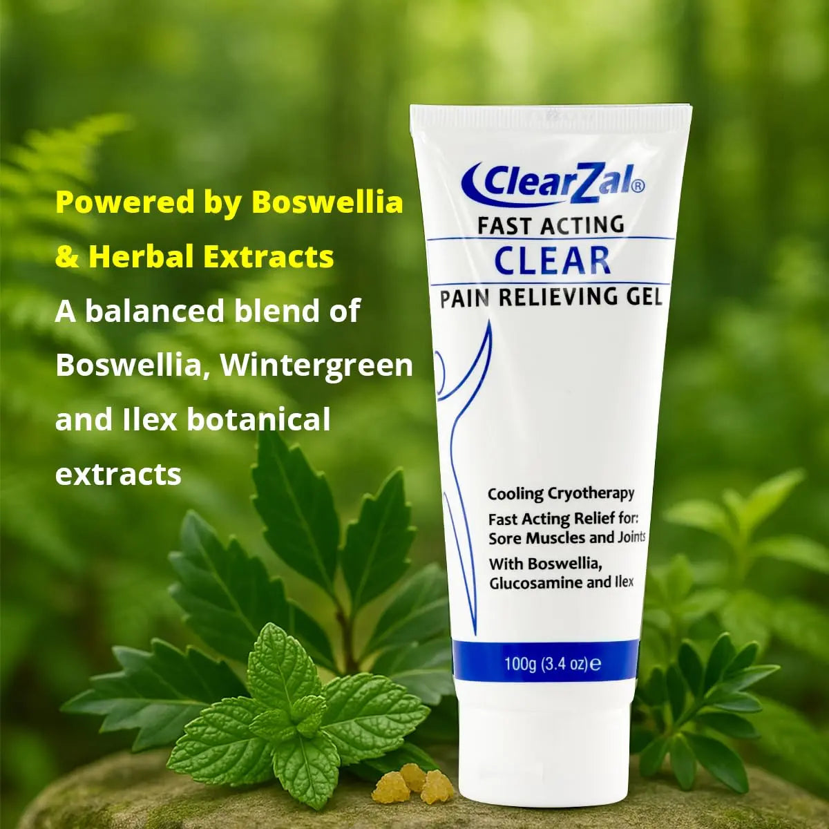 ClearZal Fast Acting Clear Pain Relieving Gel with Cooling Cryotherapy, Boswellia and Glucosamine for Sore Muscles and Joints, Soothing Cooling Gel 3.4 oz Clearzal uk supplements