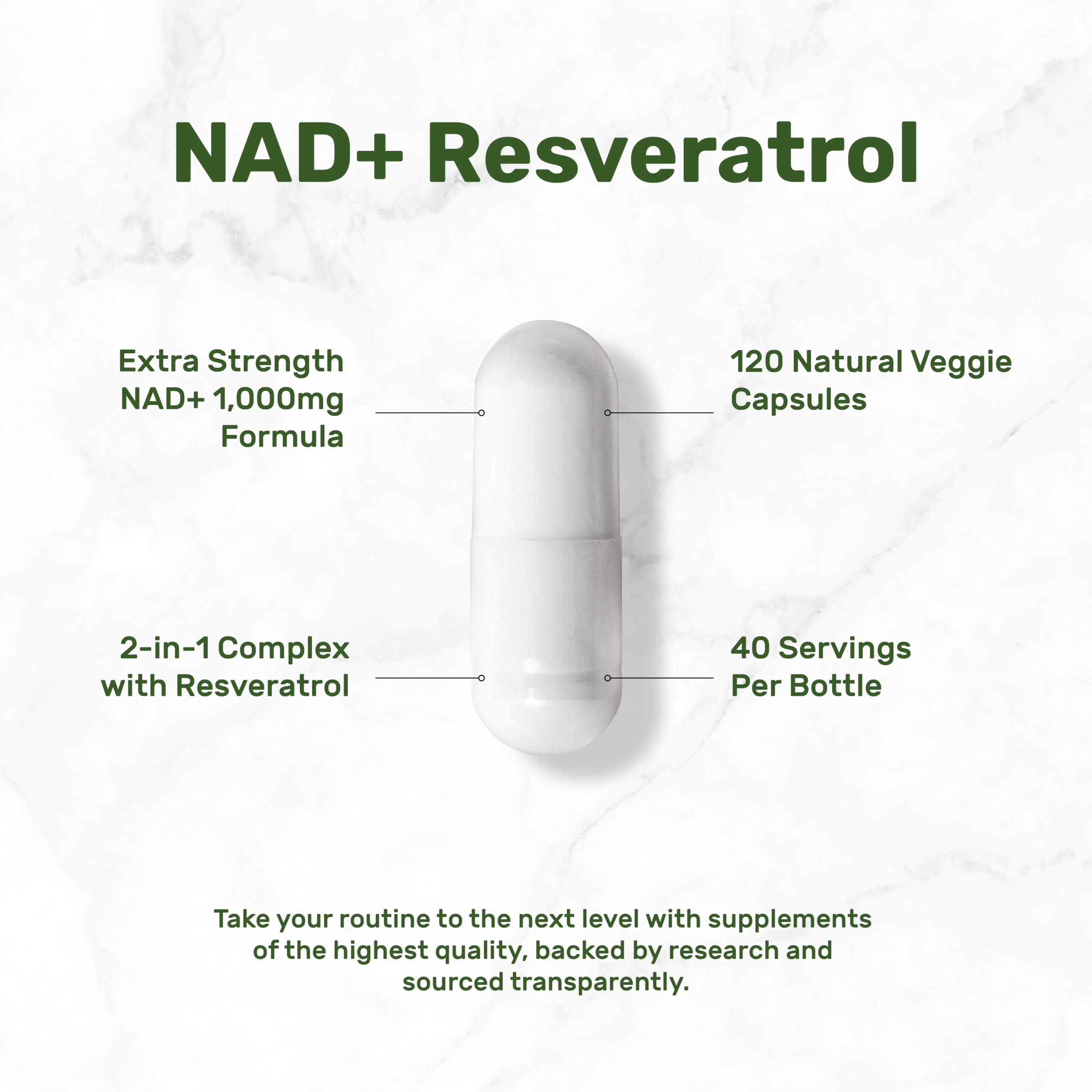 NAD+ Resveratrol Supplement 1,000mg Per Serving, 120 Veggie Capsules | 2-in-1 Extra Strength NMN Supplement Alternative | NAD Supplements for Women & Men | Non-GMO, Gluten Free DEAL SUPPLEMENT uk supplements
