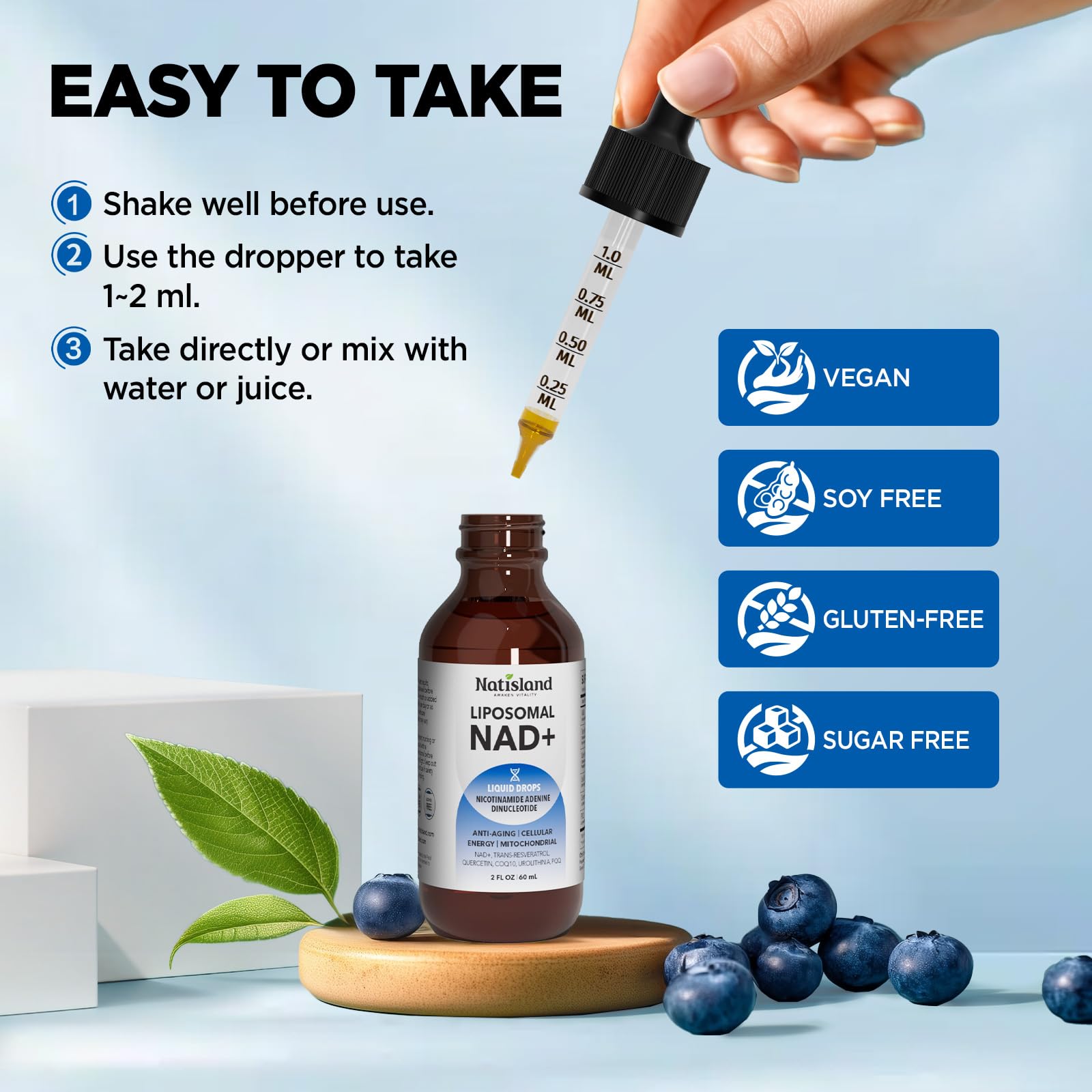 NATISLAND Liposomal NAD Supplement, 1000mg NAD+ Liquid Drops for Women & Men, with Resveratrol, Urolithin A, Quercetin, CoQ10 & PQQ, for Cellular & Metabolism Health, Energy & Anti-Aging, 2 Fl Oz NATISLAND uk supplements