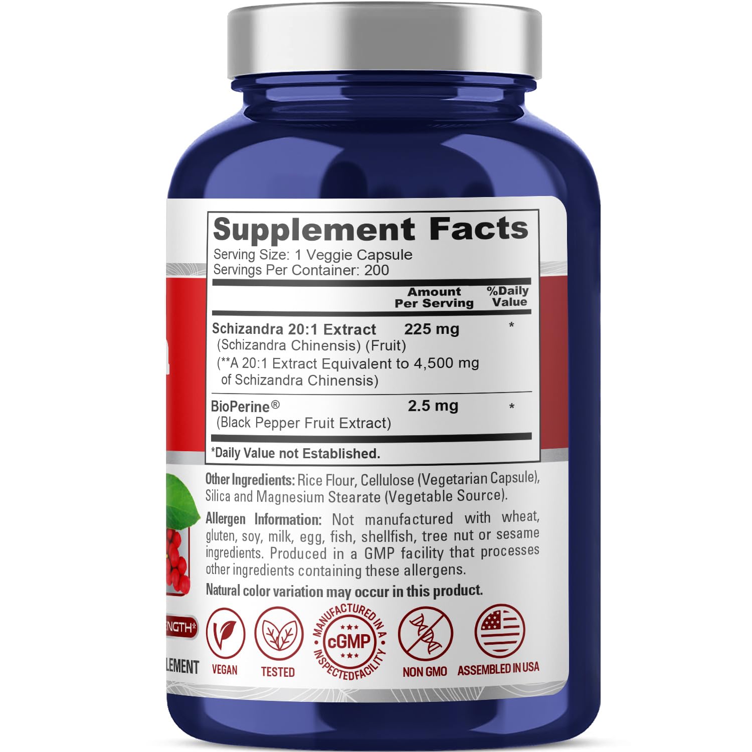 NusaPure Schizandra Berries 20:1 Extract, 225 mg Equivalent to 4500mg, 200 Vegan Capsules (Non-GMO, Bioperine) NusaPure uk supplements