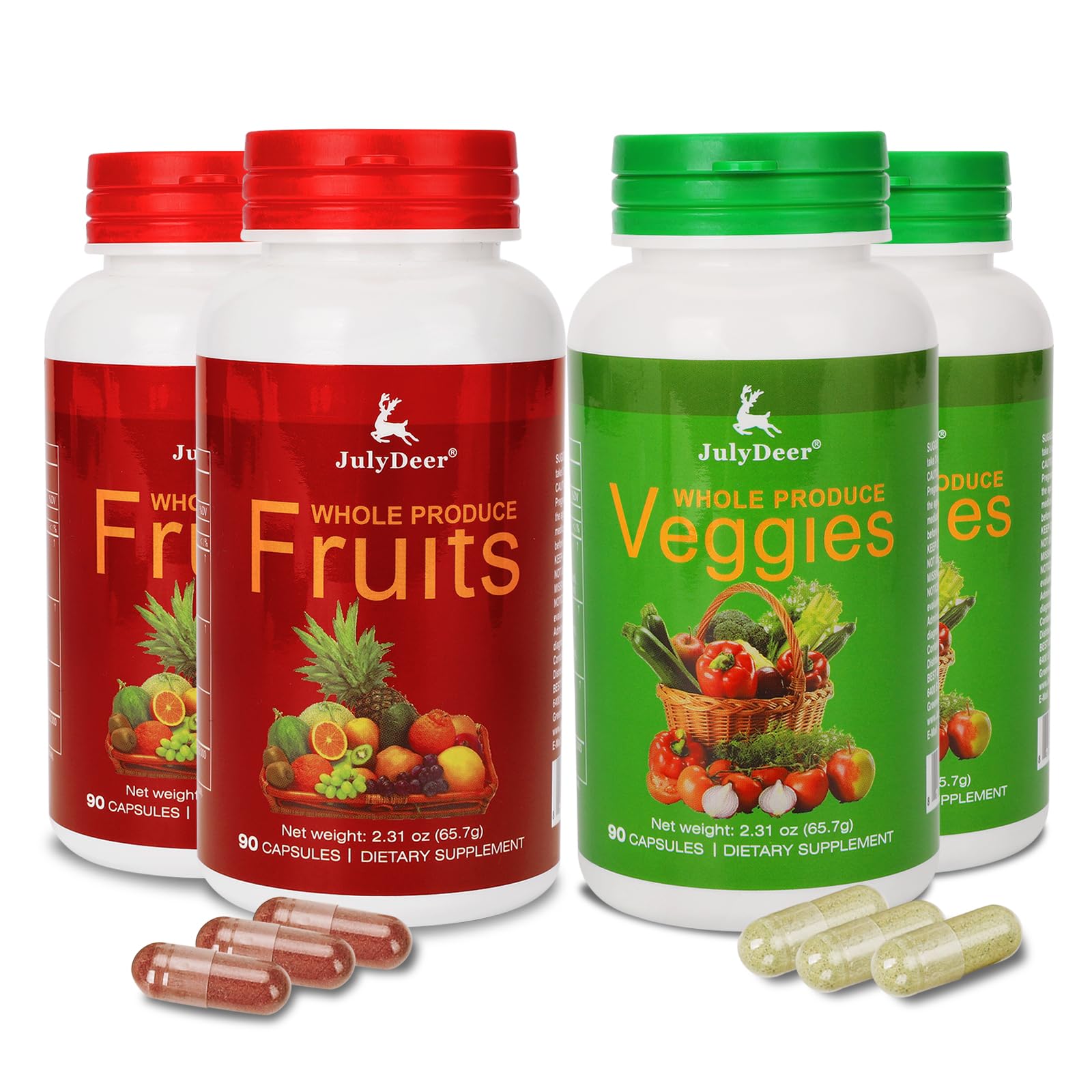 Fruit and Veggies Supplement Ingredients Natural – 4 Bottles 360 Total Vegetarian Capsules | Balance of Natural 16+18 Whole Fruits & Veggies Blend | Fresh Superfood Formula with Vitamins and Minerals JulyDeer uk supplements