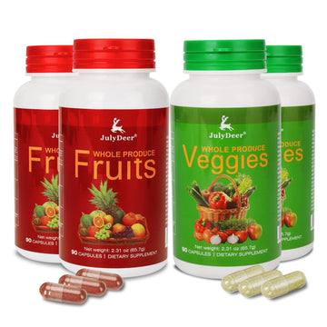 Fruit and Veggies Supplement Ingredients Natural – 4 Bottles 360 Total Vegetarian Capsules | Balance of Natural 16+18 Whole Fruits & Veggies Blend | Fresh Superfood Formula with Vitamins and Minerals JulyDeer uk supplements