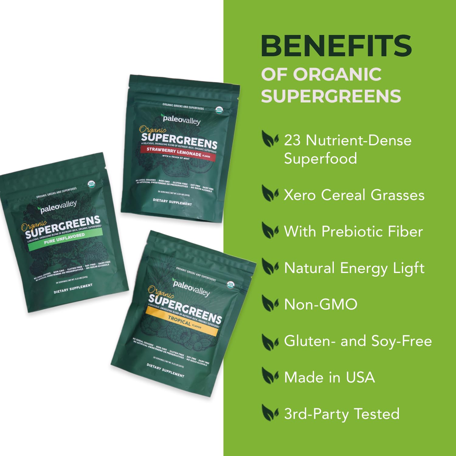 Paleovalley Organic Supergreens Powder - 23 Superfoods with Prebiotic Fiber for Energy and Immunity Support - No Cereal Grasses for Maximum Absorption - Pure Unflavored, 30 Servings Paleovalley uk supplements