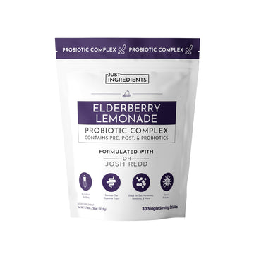 JUST INGREDIENTS Elderberry Lemonade 3-in-1 Probiotic Complex - Prebiotics, Probiotics & Postbiotics - 30 Sticks JUST INGREDIENTS uk supplements