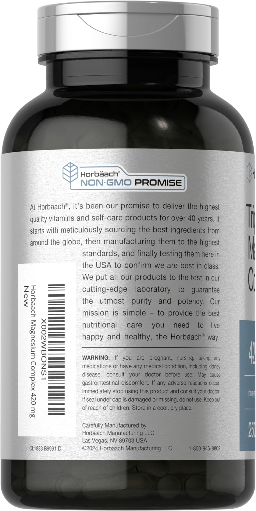 Horbäach Triple Magnesium Complex | 420 mg | 250 Capsules | Non-GMO and Gluten Free Formula | Magnesium Oxide, Citrate, and Aspartate Dietary Supplement Horbäach uk supplements