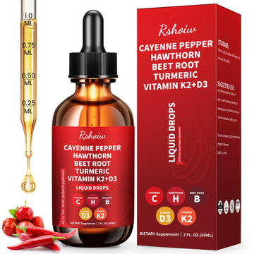 Cayenne Pepper Drops Supplement Liquid with Hawthorn Berry, Vitamin D3 K2, Turmeric Curcumin, Beet Root, Ceylon Cinnamon Vegan- Friendly - 60ml Rshoiw uk supplements