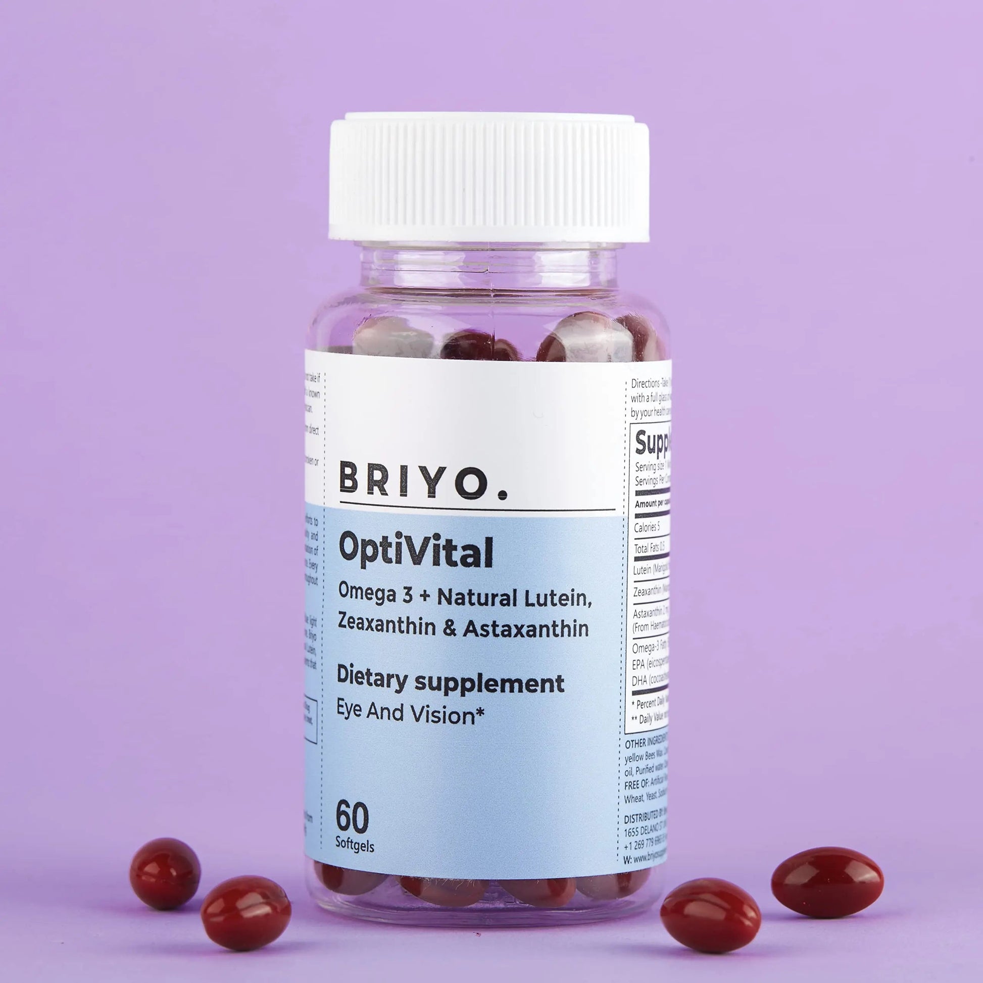 Briyo OptiVital Eye Health Supplement – Lutein, Zeaxanthin, Astaxanthin & Omega-3 from Natural Sources – Supports Vision Briyosis uk supplements