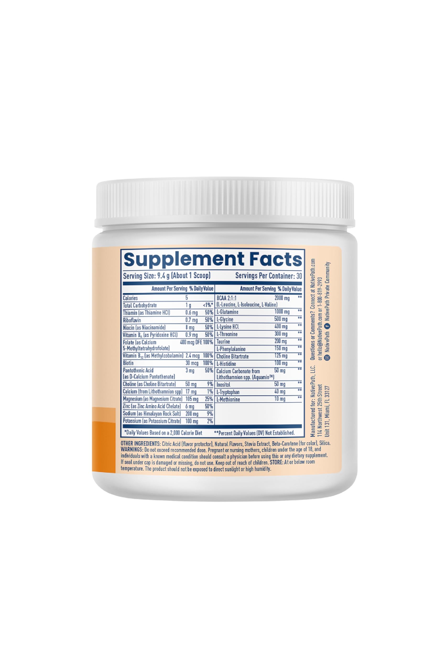 NativePath Hydrate, Zero Sugar, Electrolytes Powder with BCAAs, Tangerine Hydration, Keto & Paleo Friendly, 30 Servings NativePath uk supplements
