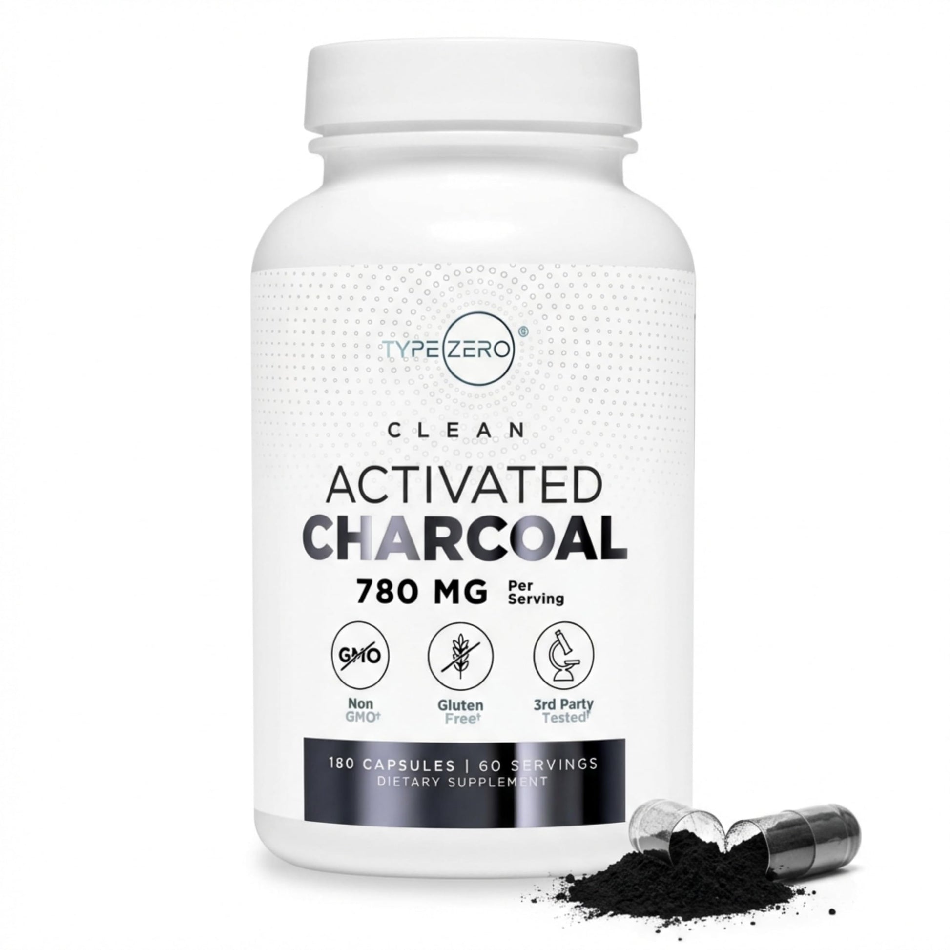 Type Zero Activated Charcoal Capsules (180 Count) - 60 Servings, 780mg Per Serving, from Coconut Shell, Non-GMO, Gluten-Free Type Zero uk supplements