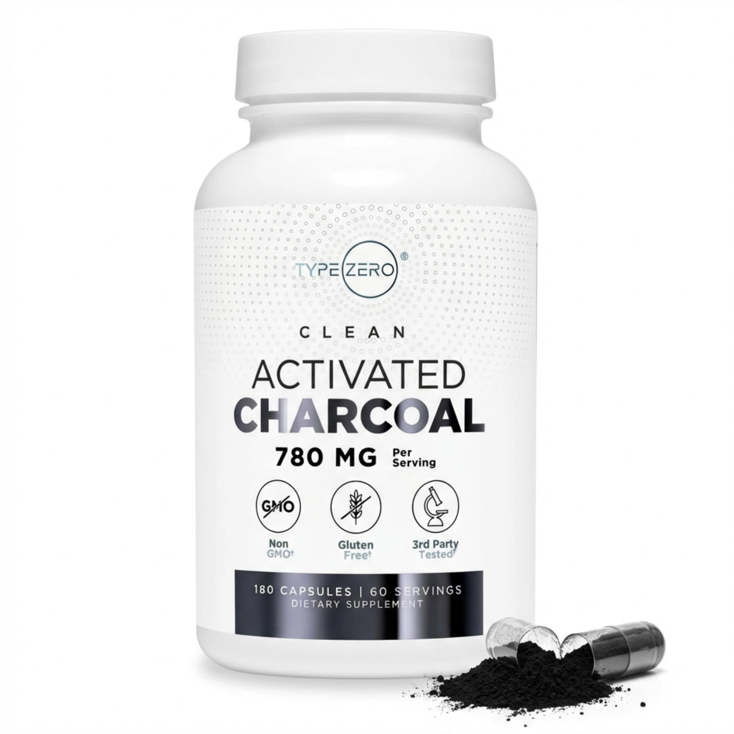 Type Zero Activated Charcoal Capsules (180 Count) - 60 Servings, 780mg Per Serving, from Coconut Shell, Non-GMO, Gluten-Free Type Zero uk supplements