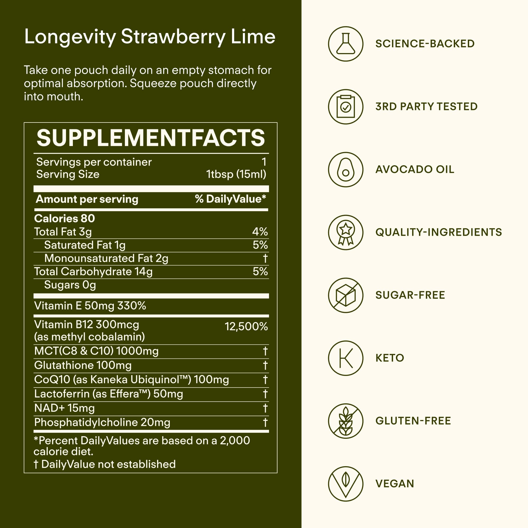 Sunny Within - Liposomal Glutathione Supplement NAD+ Longevity Mix w/Liquid NAD+, CoQ10, B12, MCT & Avocado Oil – Cellular Health, Energy, Brain, Gut & Heart Support* – Strawberry Lime – 30 Pouches Sunny Within uk supplements