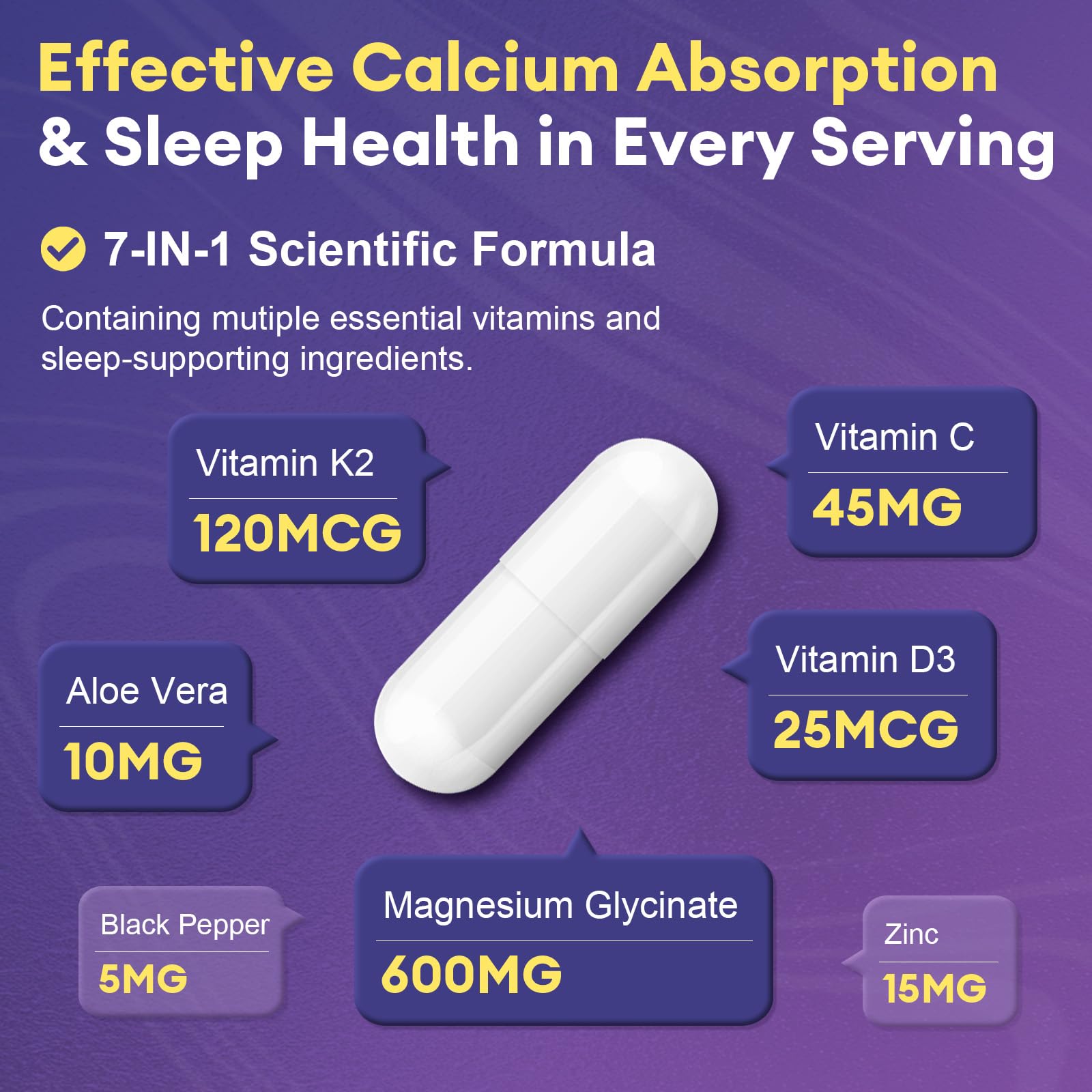 Magnesium Glycinate 600mg Vitamin D3 K2 Supplement with Vitamin C, Zinc, & Aloe Vera - Bone Support, Energy & Mood Manage & Sleep Health for Men & Women, Non-GMO, Vegan, 120 Capsules Femmetra uk supplements
