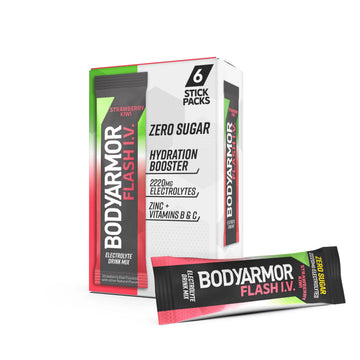 BODYARMOR Flash IV Electrolyte Packets, Strawberry Kiwi - Zero Sugar Drink Mix, Single Serve Packs, Coconut Water Powder (6 Count) BODYARMOR uk supplements