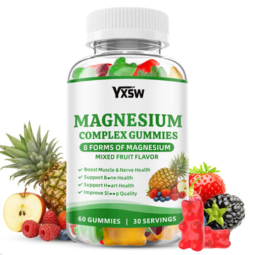 Magnesium Complex Gummies 8 Elemental 1000mg - Magnesium Glycinate, Citrate, Malate, Taurate, Supports Bones, Muscle, Nerve Health, for Women & Men, Vegan Non-GMO, Mixed Flavors, 60 Count YXSW uk supplements