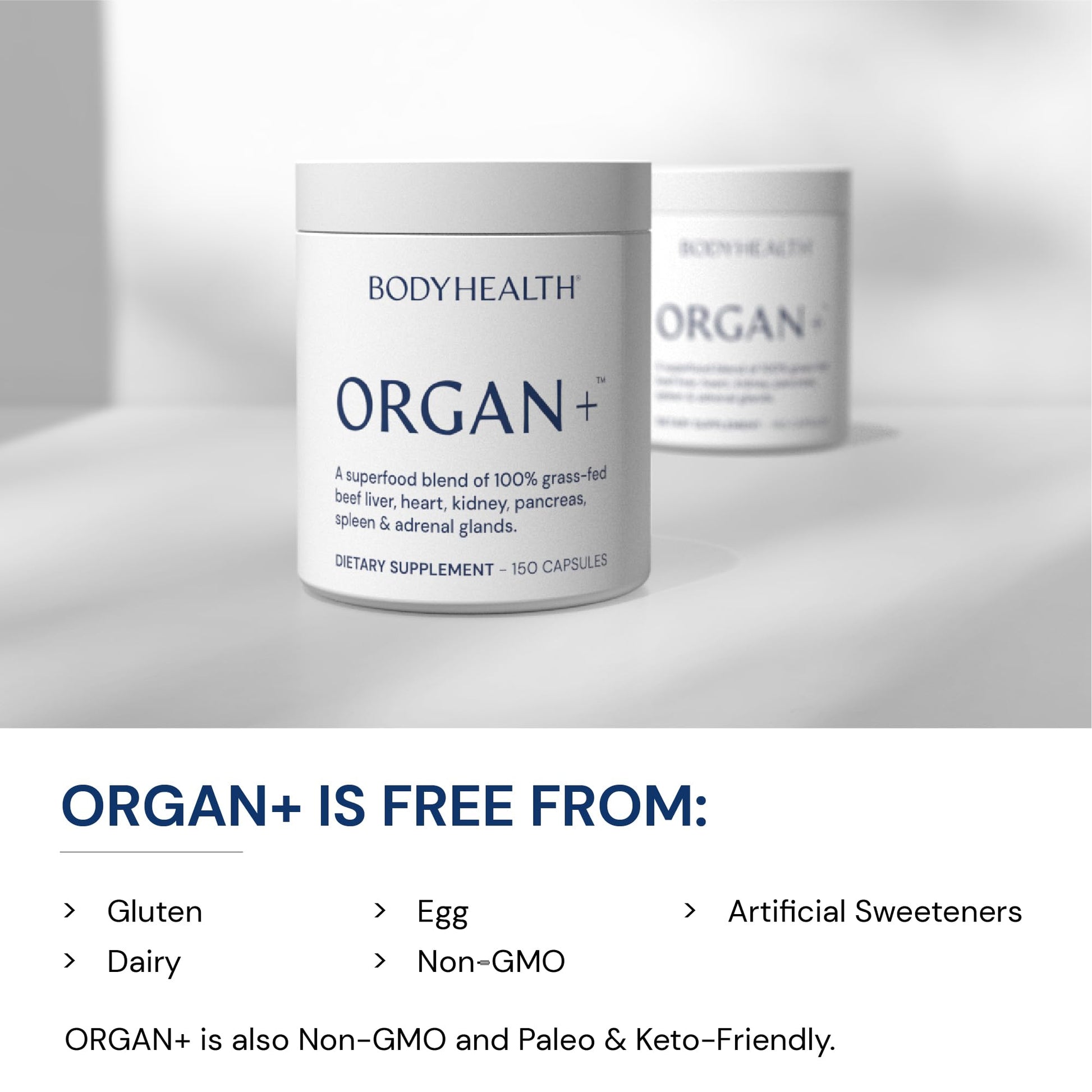 BodyHealth Organ+ Grass-Fed Glandular Organ Complex, Grassfed Beef Organ Supplement, Dessicated Beef Liver, Heart, Kidney, Pancreas, Spleen, Non GMO, Adrenal, Supplement, (150 Capsules) BodyHealth uk supplements
