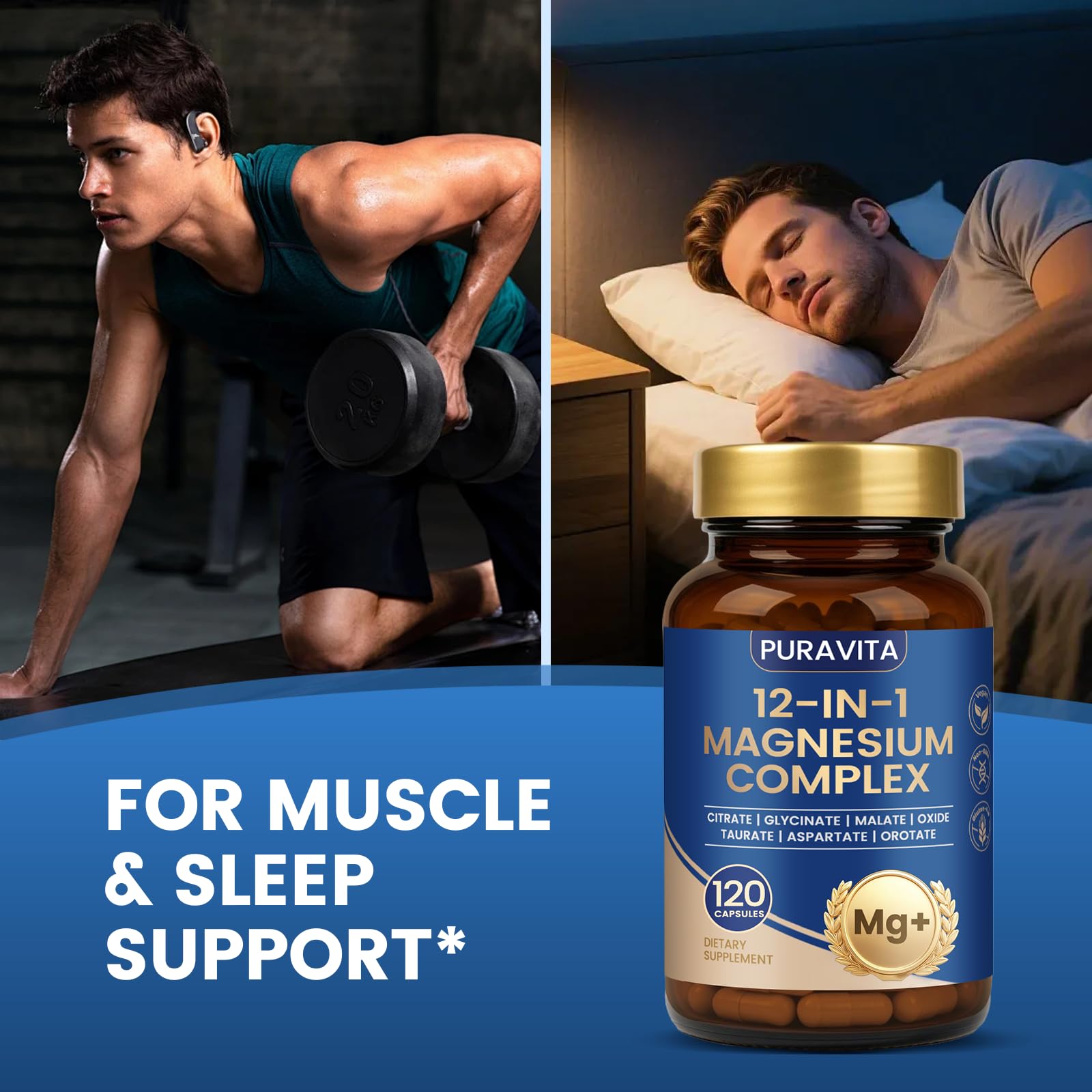 Puravita Magnesium Complex - Puravita 12 in 1 Magnesium Supplement with Glycinate, Citrate, Malate, Oxide, Taurat & More for Muscle, Nerve & Sleep Support, 120 Count PURAVITA uk supplements