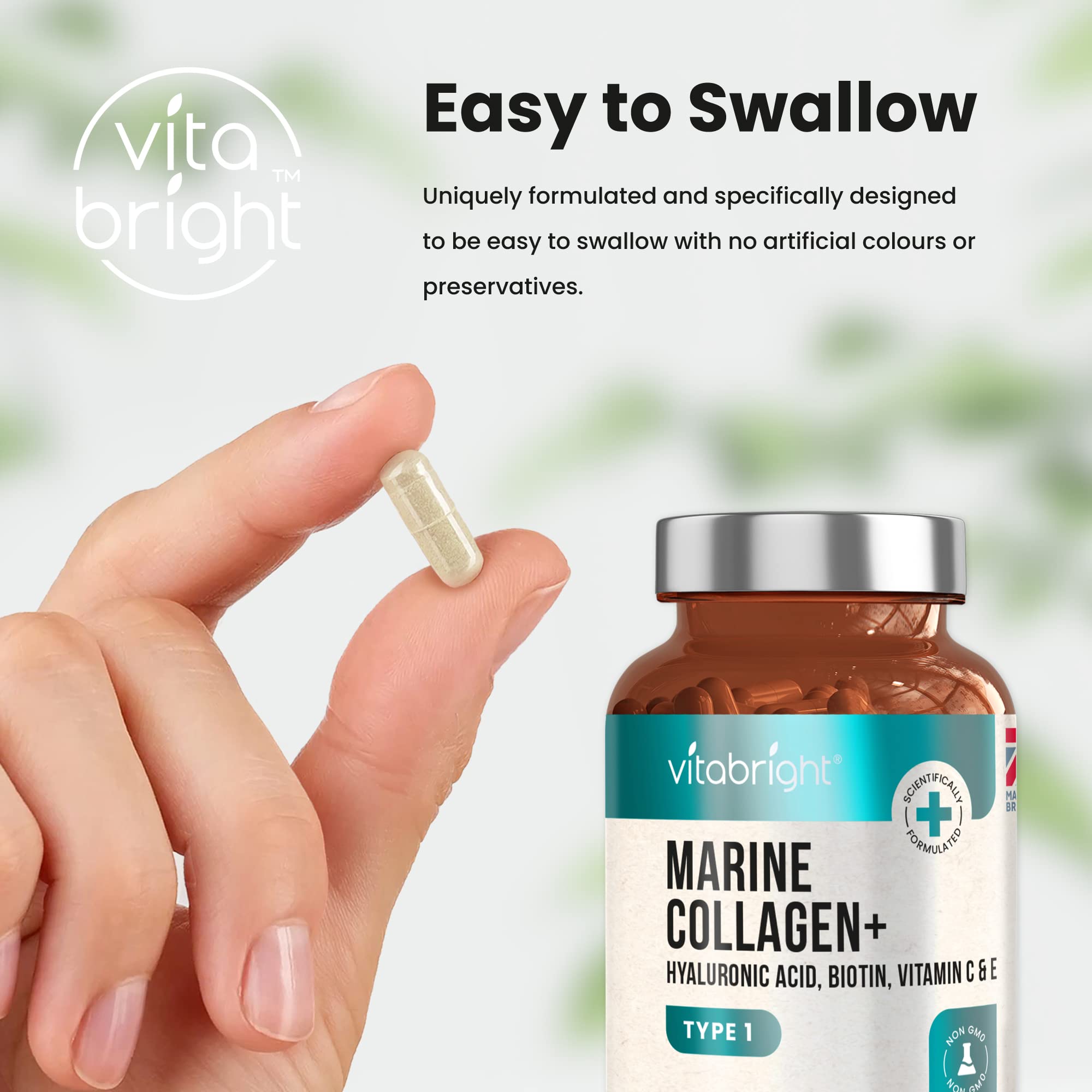 Marine Collagen Capsules 1000mg - 120 Capsules - 9 Powerful Skin Supporting Nutrients VitaBright uk supplements
