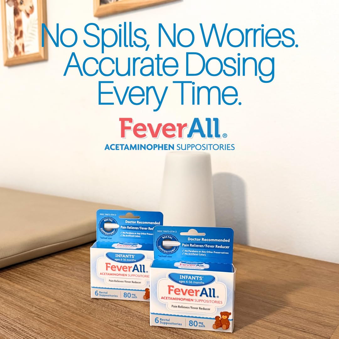 Feverall Infant Acetaminophen Suppositories 6 Rectal Suppositories 80mg Each Pain Reliever/Fever Reducer. Paraben Free, No Artificial Colors or Other preservatives. Ages 6-36 Months (Pack of 2) Feverall uk supplements