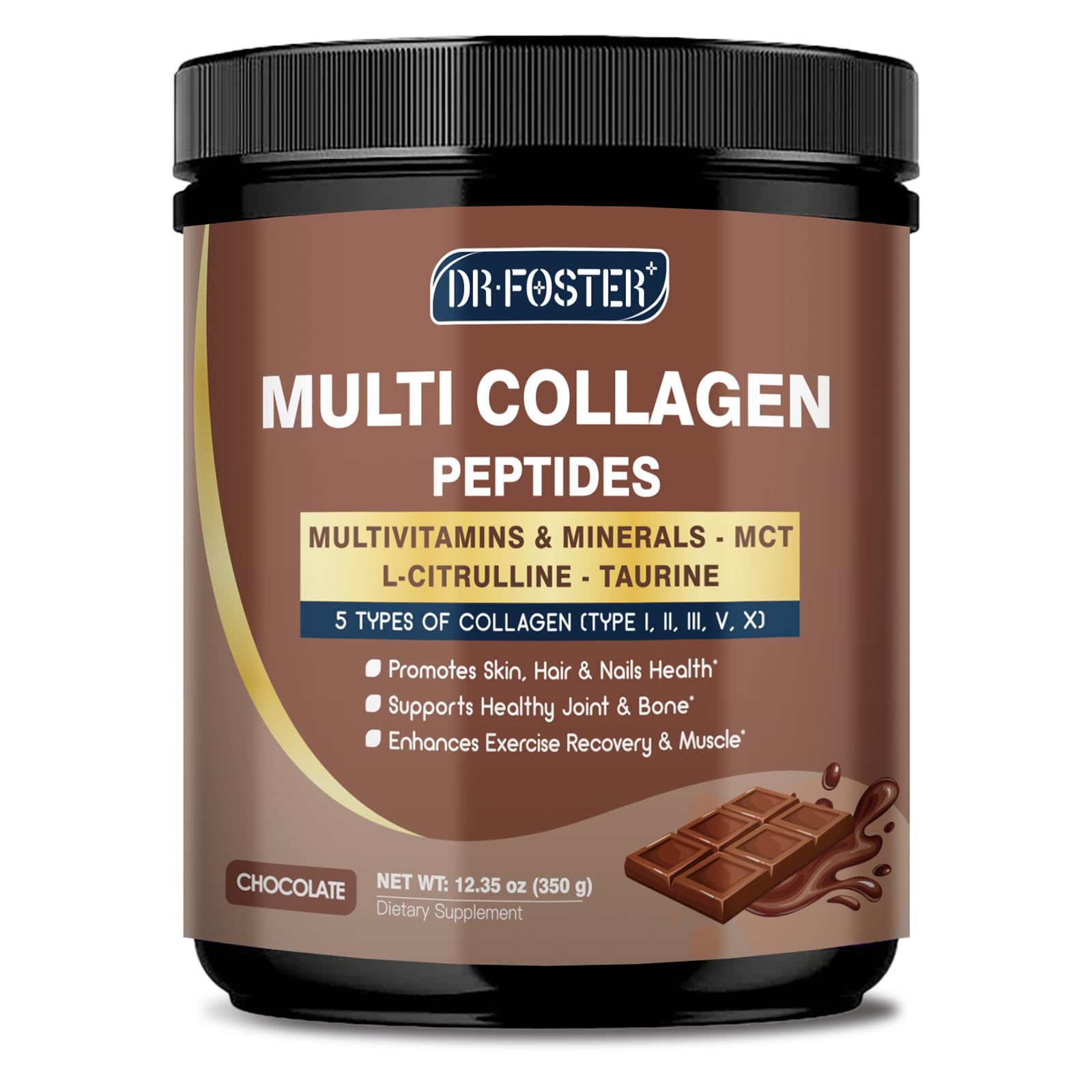 DRFOSTER Chocolate Collagen Peptides Powder for Women & Men, Multi Type I II III V X Collagen with multivitamins & Minerals for Skin, Hair & Nails & Joints, Non-GMO, 35 Servings DRFOSTER uk supplements