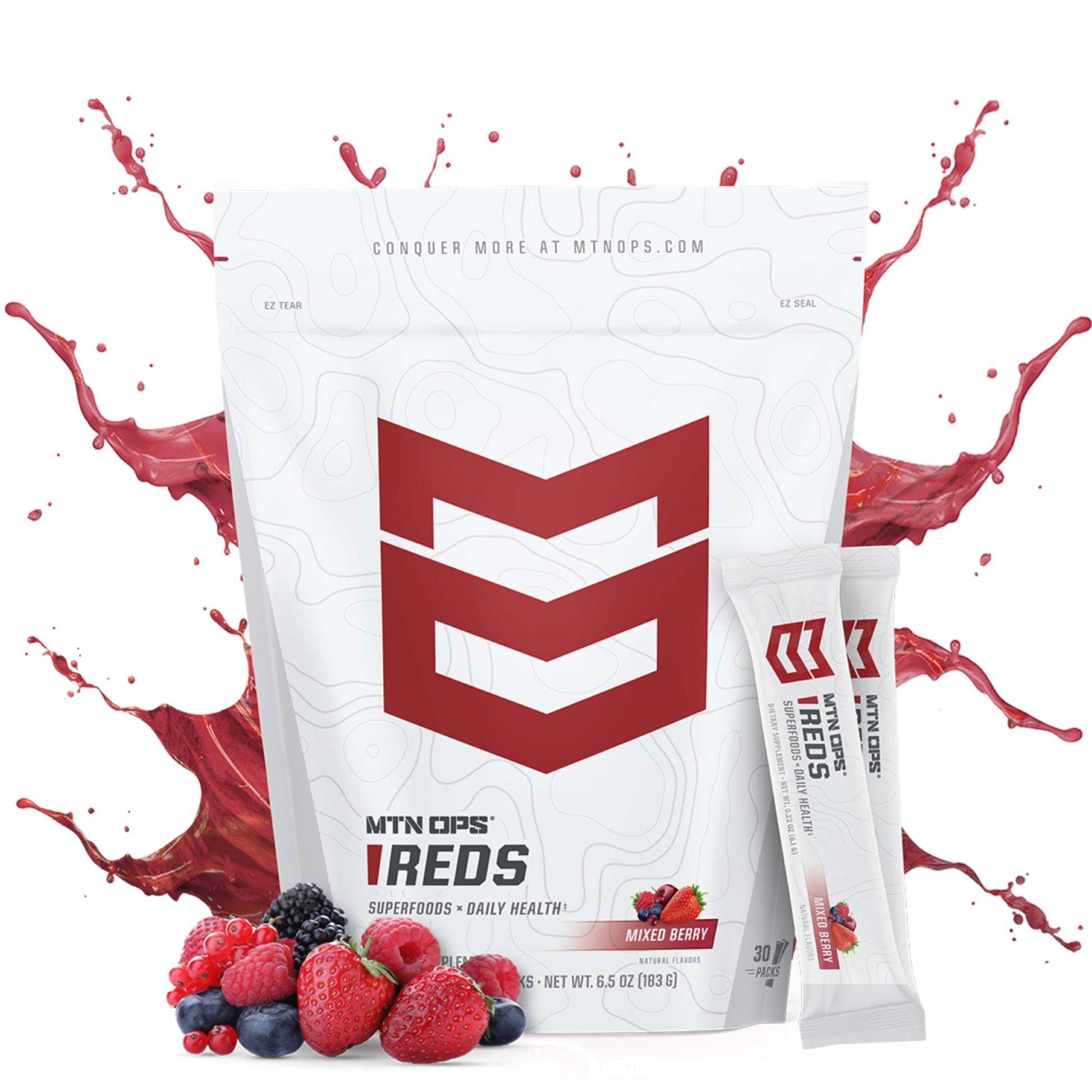 MTN OPS Reds Super Reds Antioxidant Drink Powder Daily Health Blend with Phytonutrients Free Radical Support 30 On The Go Stick Packs MTN OPS uk supplements