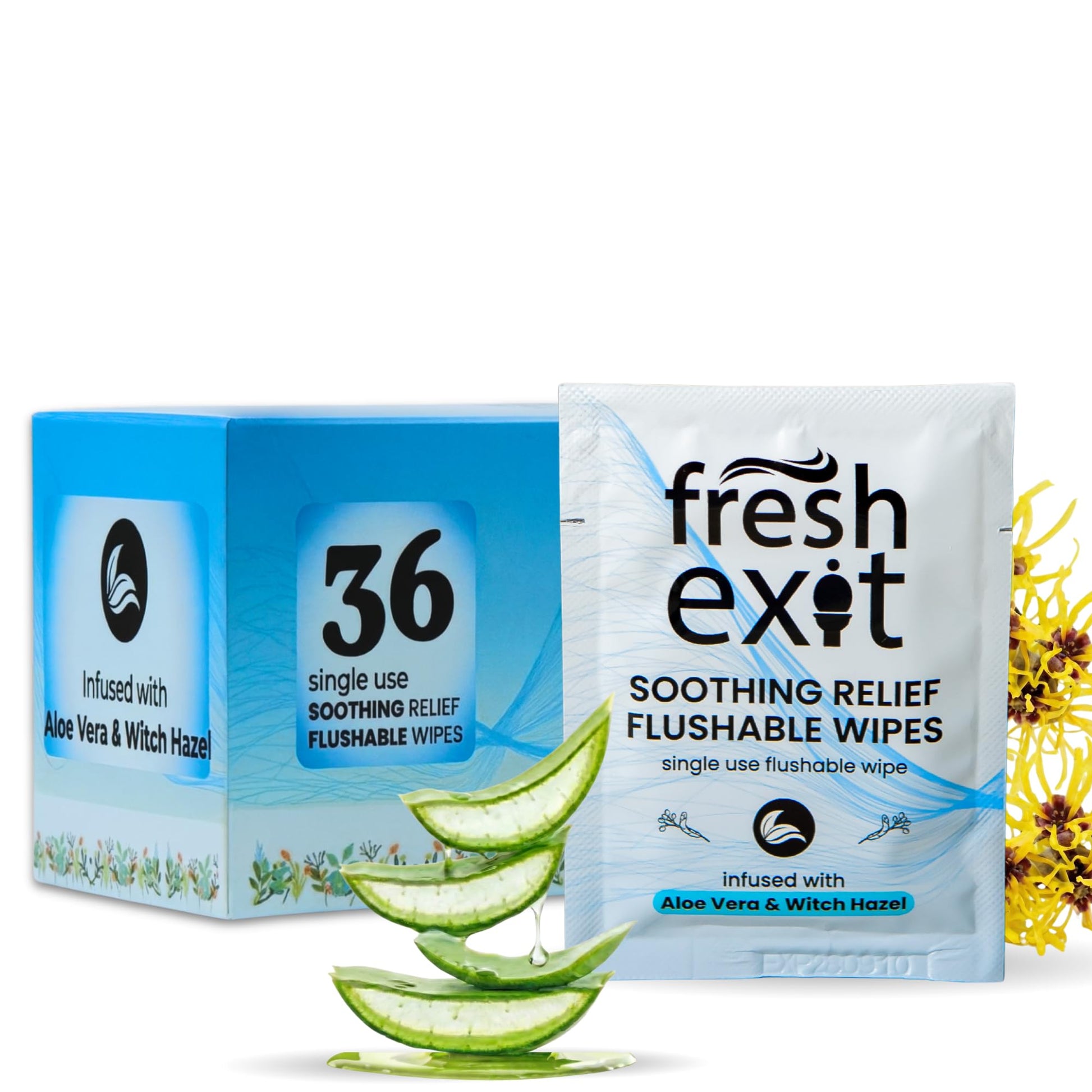 FreshExit Flushable Hemorrhoid Wipes – 36 Count – Individually Wrapped with Witch Hazel & Aloe Vera, Large Discreet Travel Wipes for Adults, Soothing & Gentle on Skin FreshExit uk supplements
