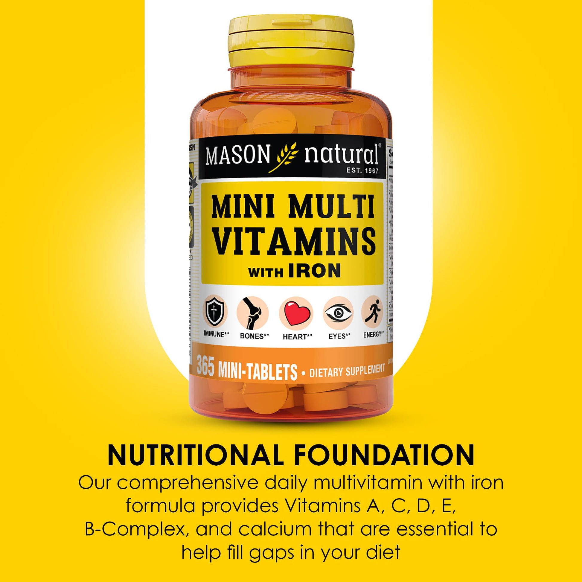 MASON NATURAL Mini Multi Vitamins with Iron, Vitamins A, C, D, E, B1, B2, B3, B6, B12, Folate and Calcium for Overall Health MASON NATURAL uk supplements